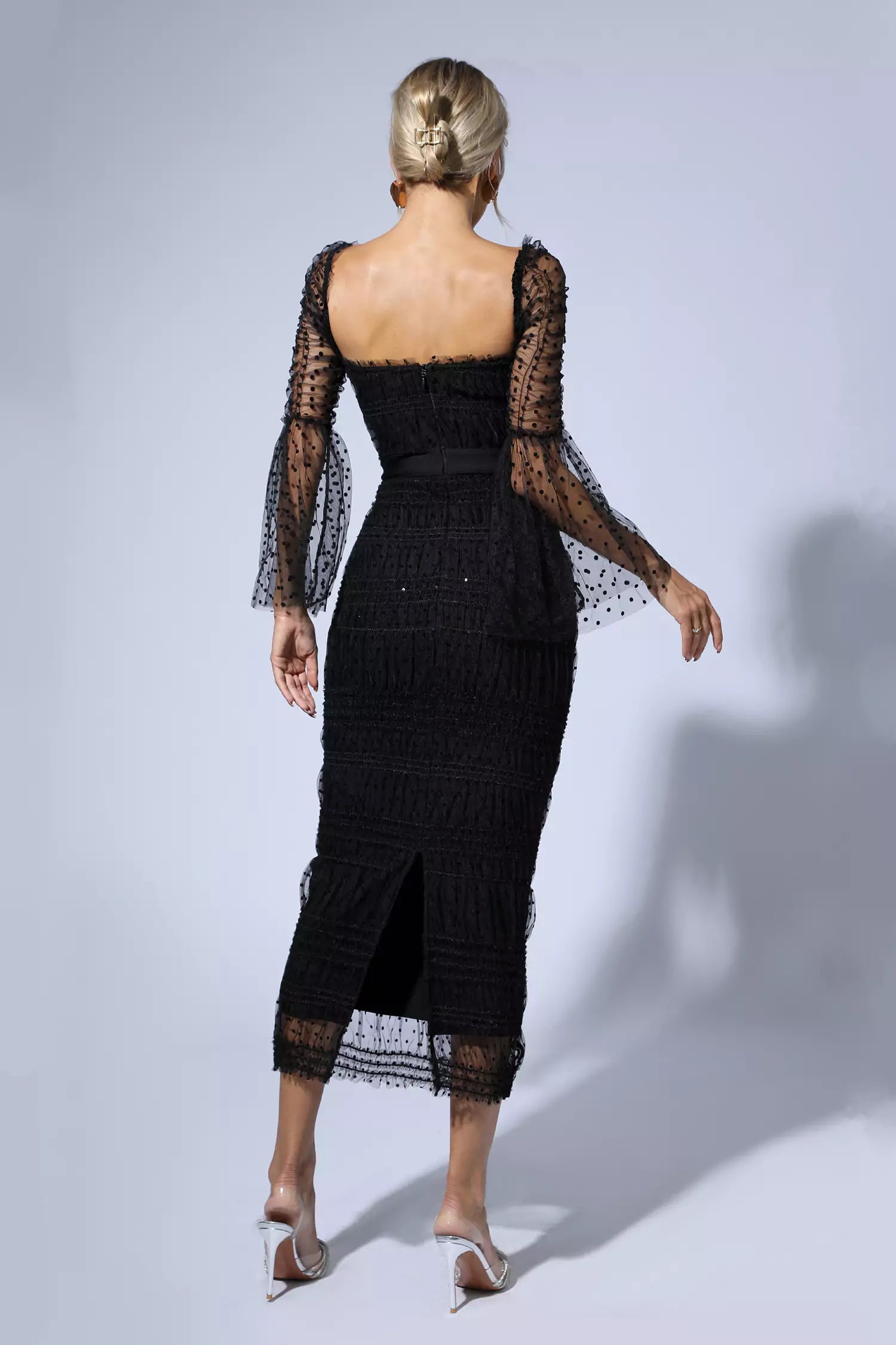 Palmer Black Mesh Midi Dress-CATCHALL
