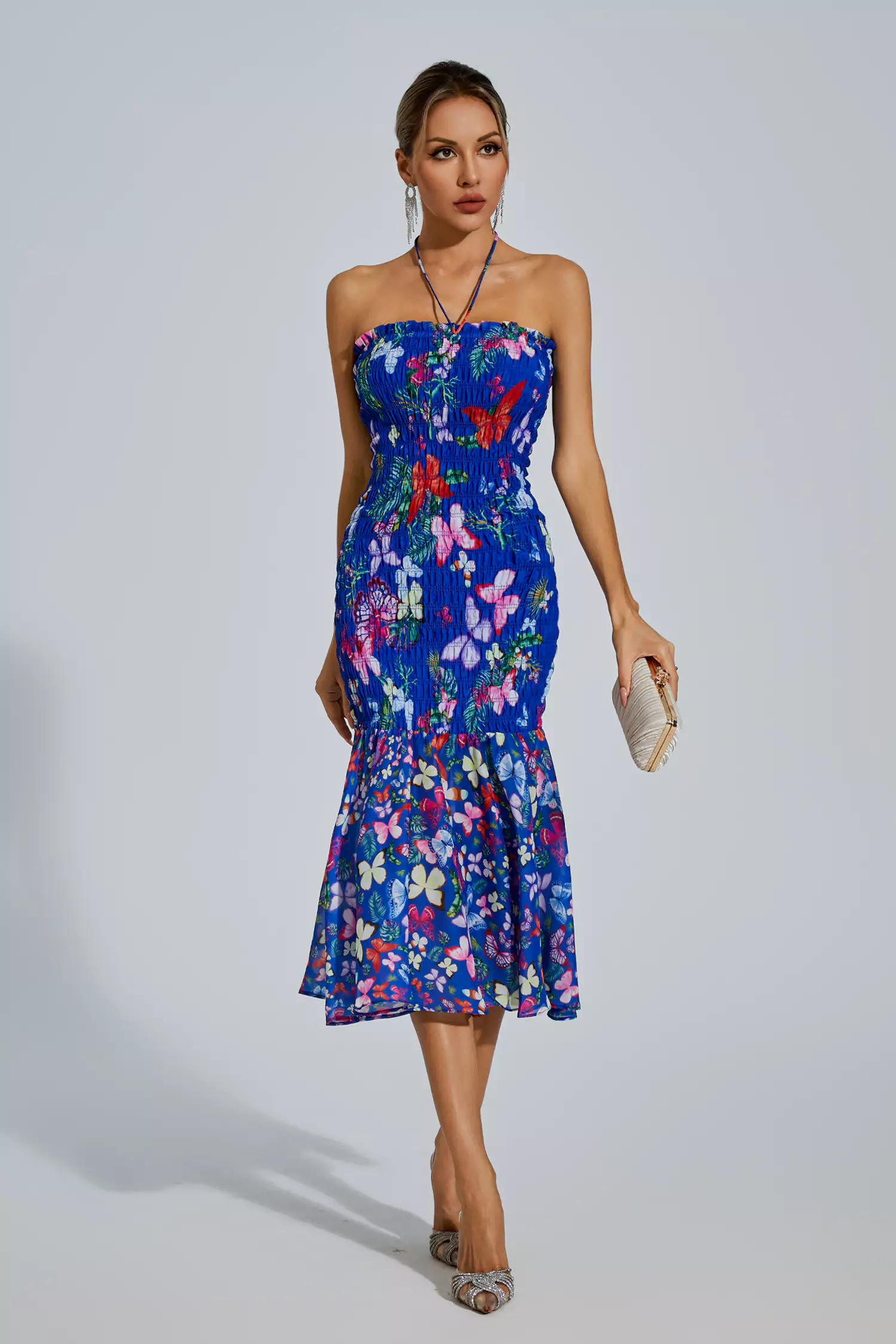 Paloma Blue Butterfly Printed Halter Dress-CATCHALL