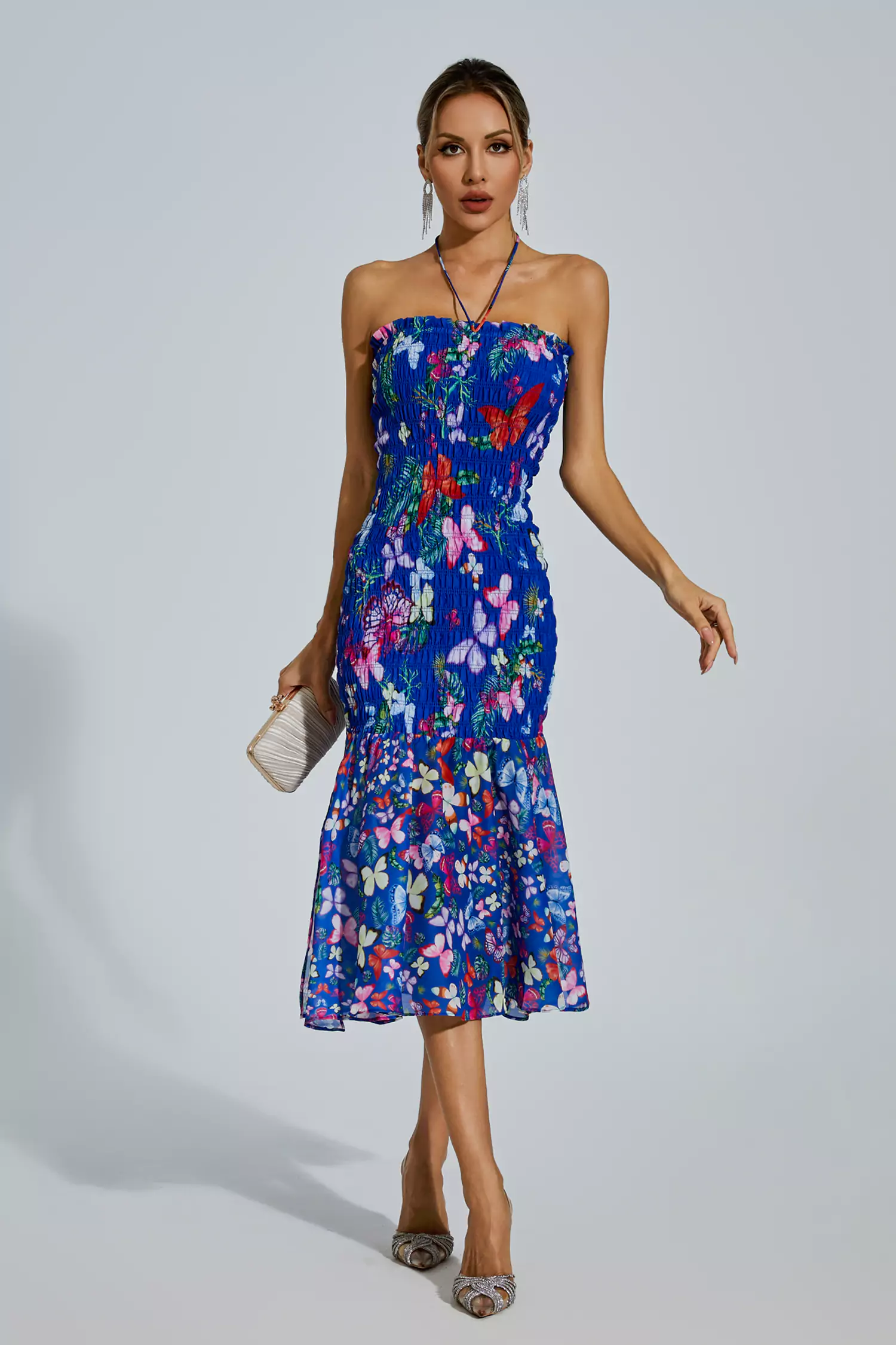 Paloma Blue Butterfly Printed Halter Dress-CATCHALL