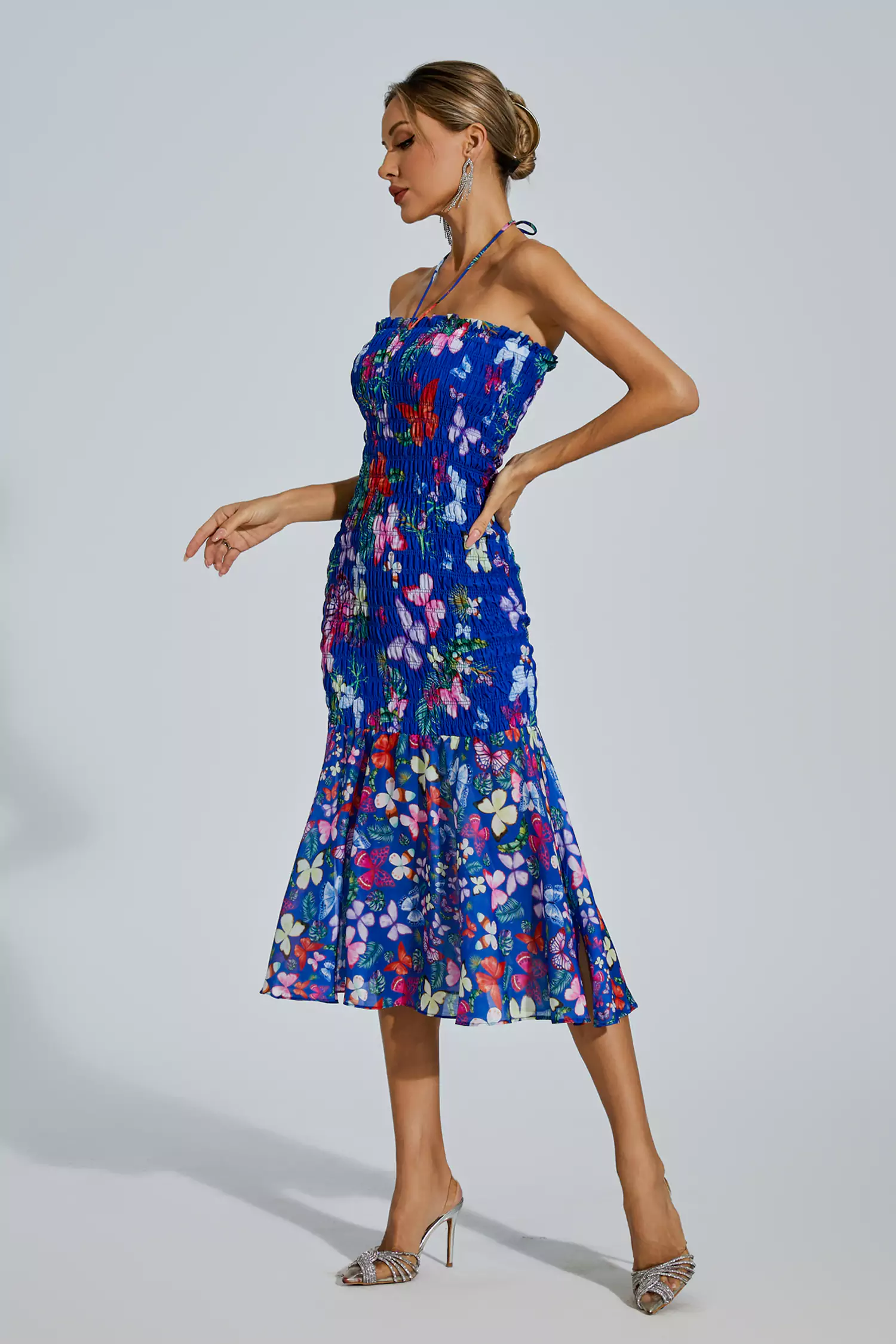 Paloma Blue Butterfly Printed Halter Dress-CATCHALL