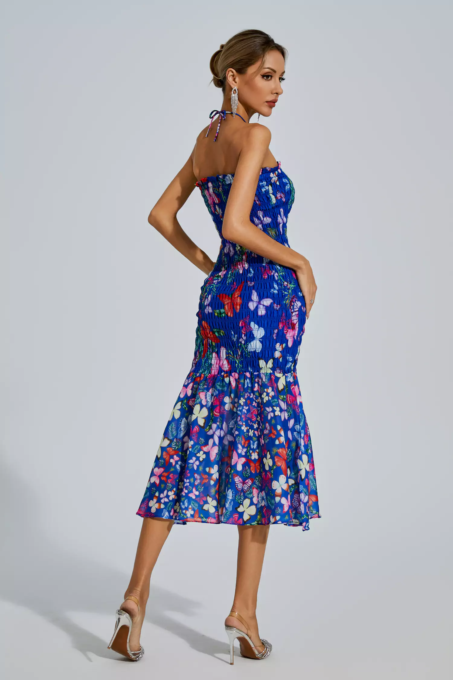 Paloma Blue Butterfly Printed Halter Dress-CATCHALL