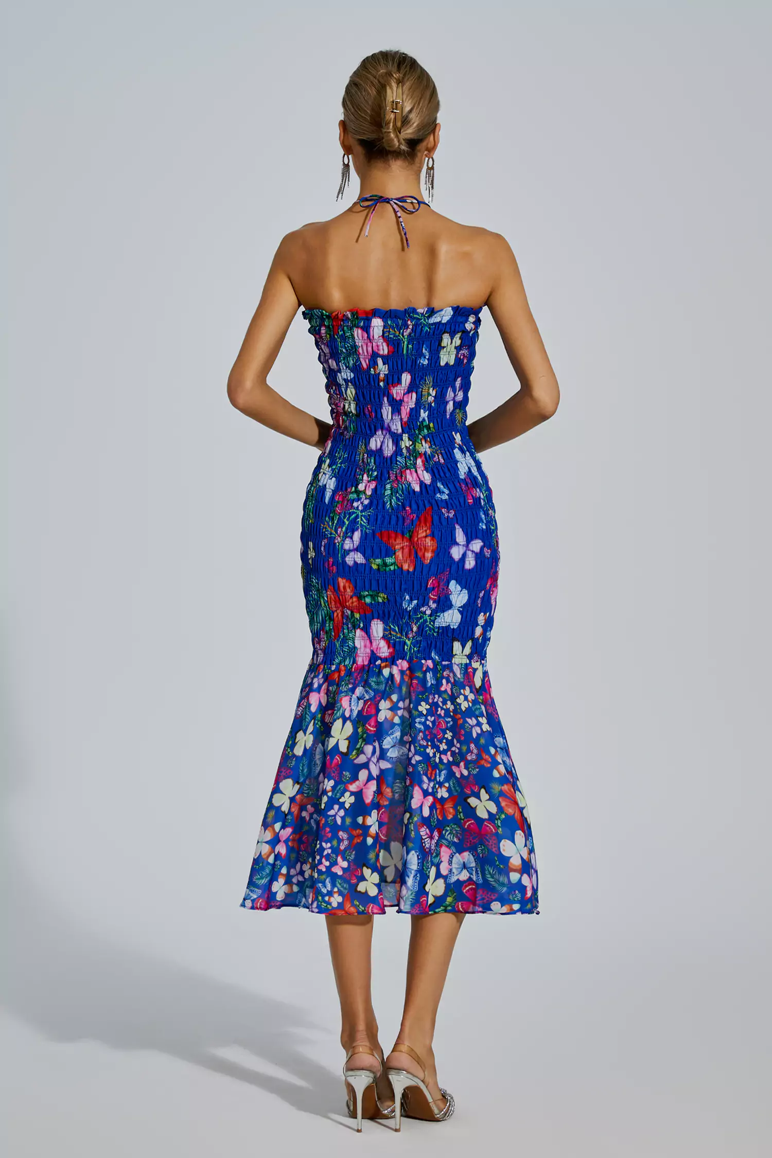 Paloma Blue Butterfly Printed Halter Dress-CATCHALL