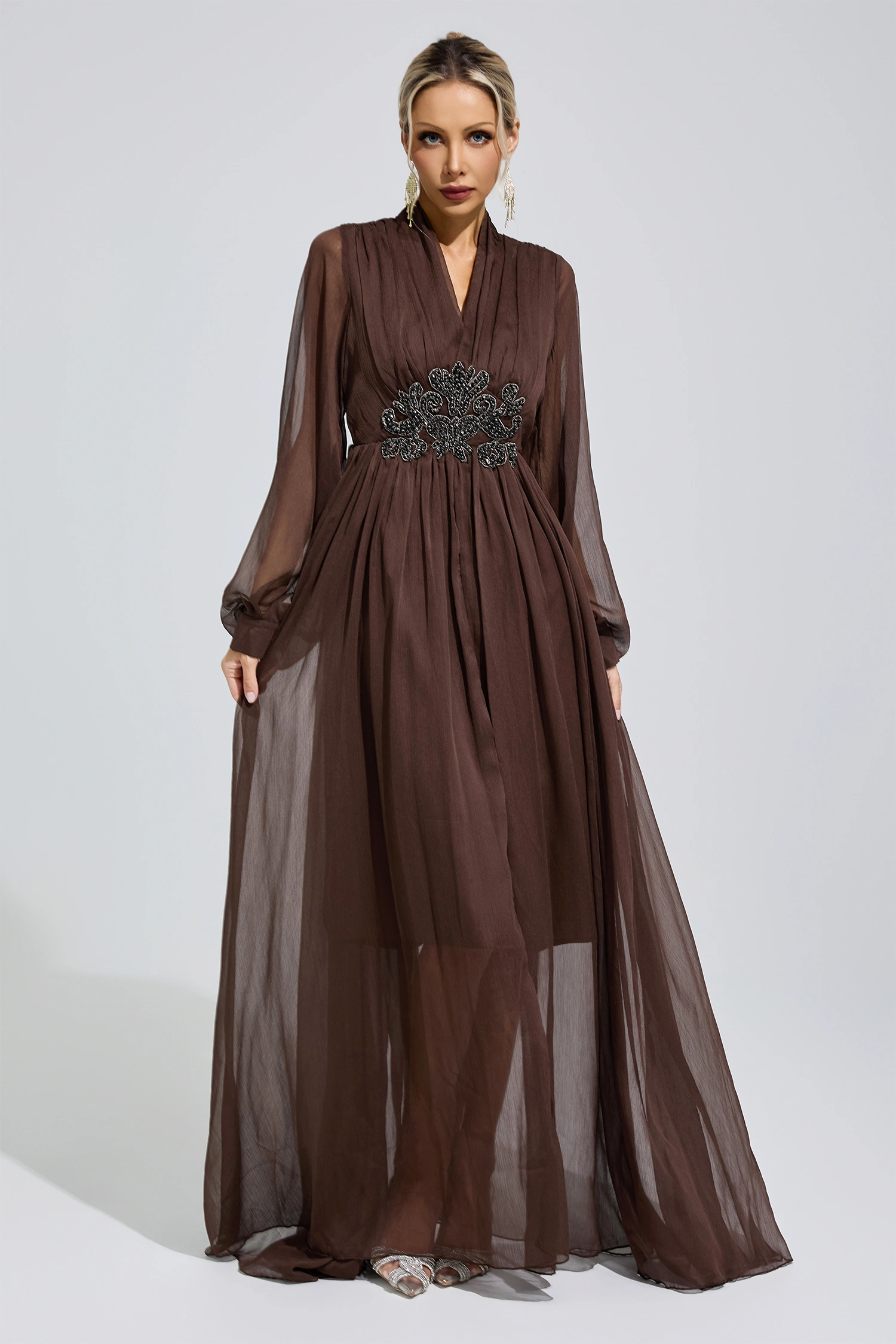 Pankhurst Brown Lantern Sleeve Maxi Dress
