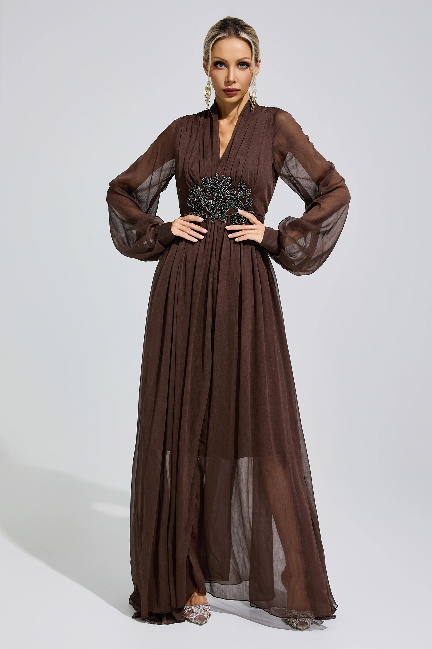 Pankhurst Brown Lantern Sleeve Maxi Dress