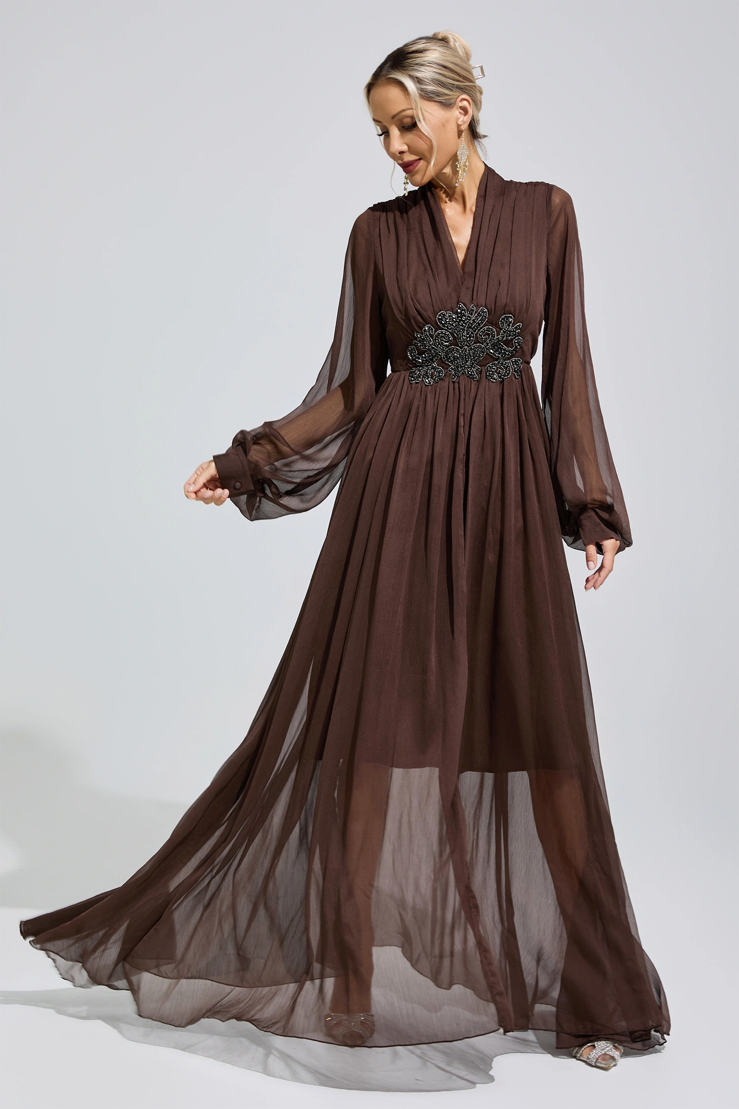 Pankhurst Brown Lantern Sleeve Maxi Dress