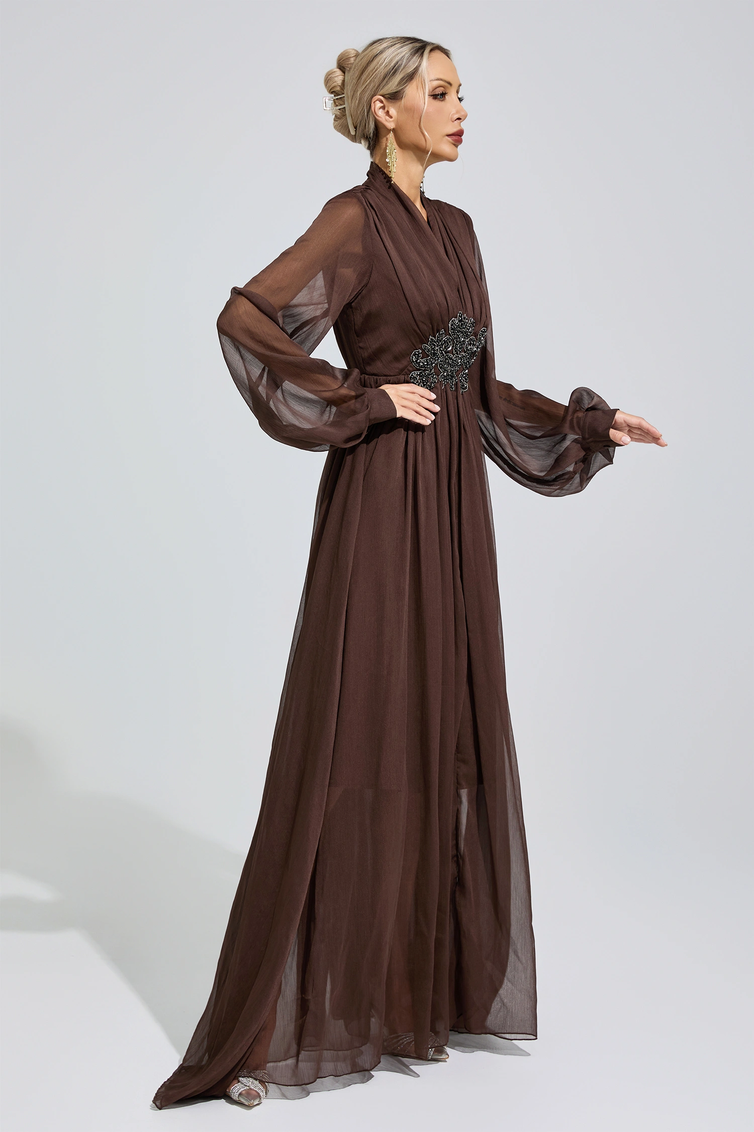 Pankhurst Brown Lantern Sleeve Maxi Dress