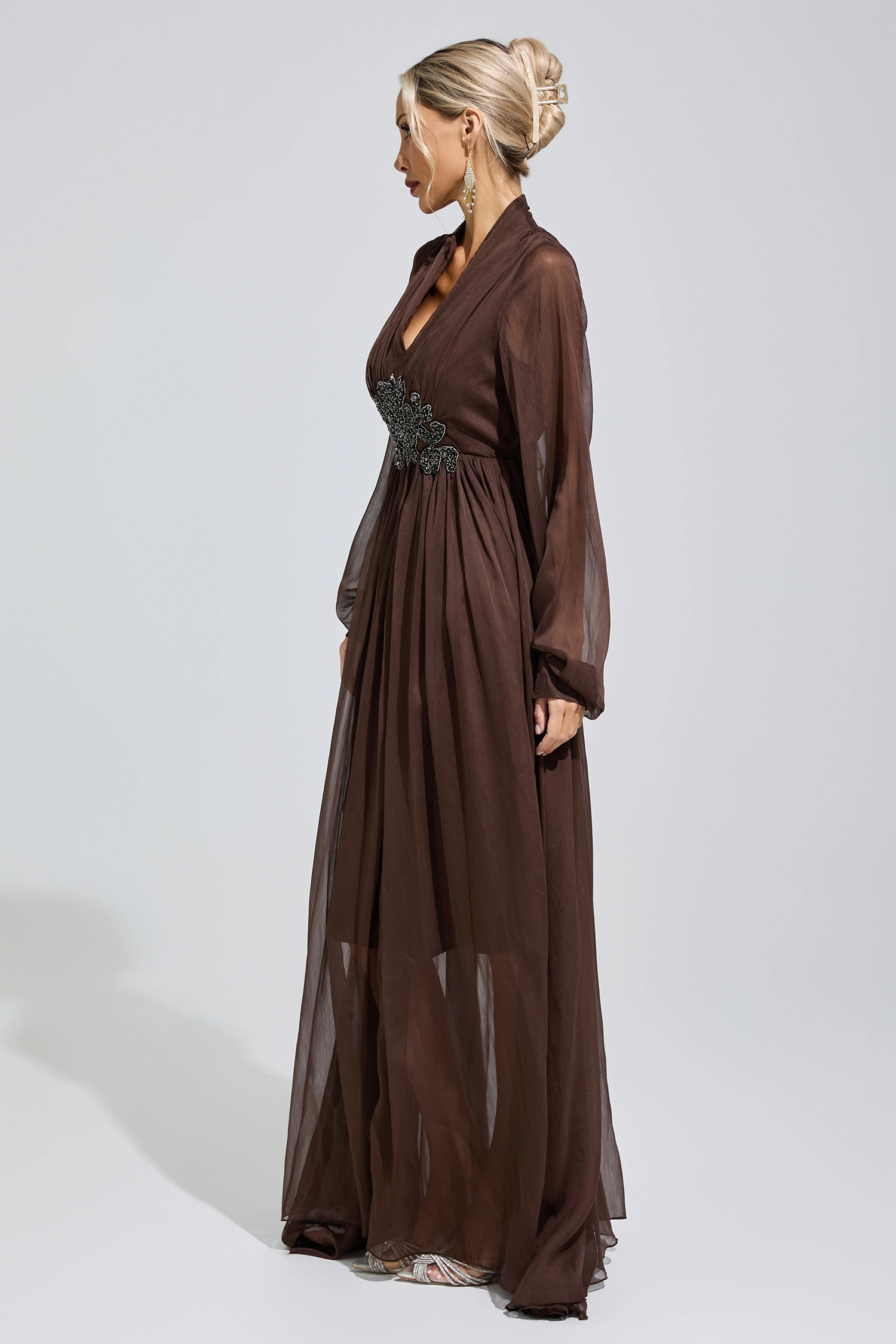 Pankhurst Brown Lantern Sleeve Maxi Dress