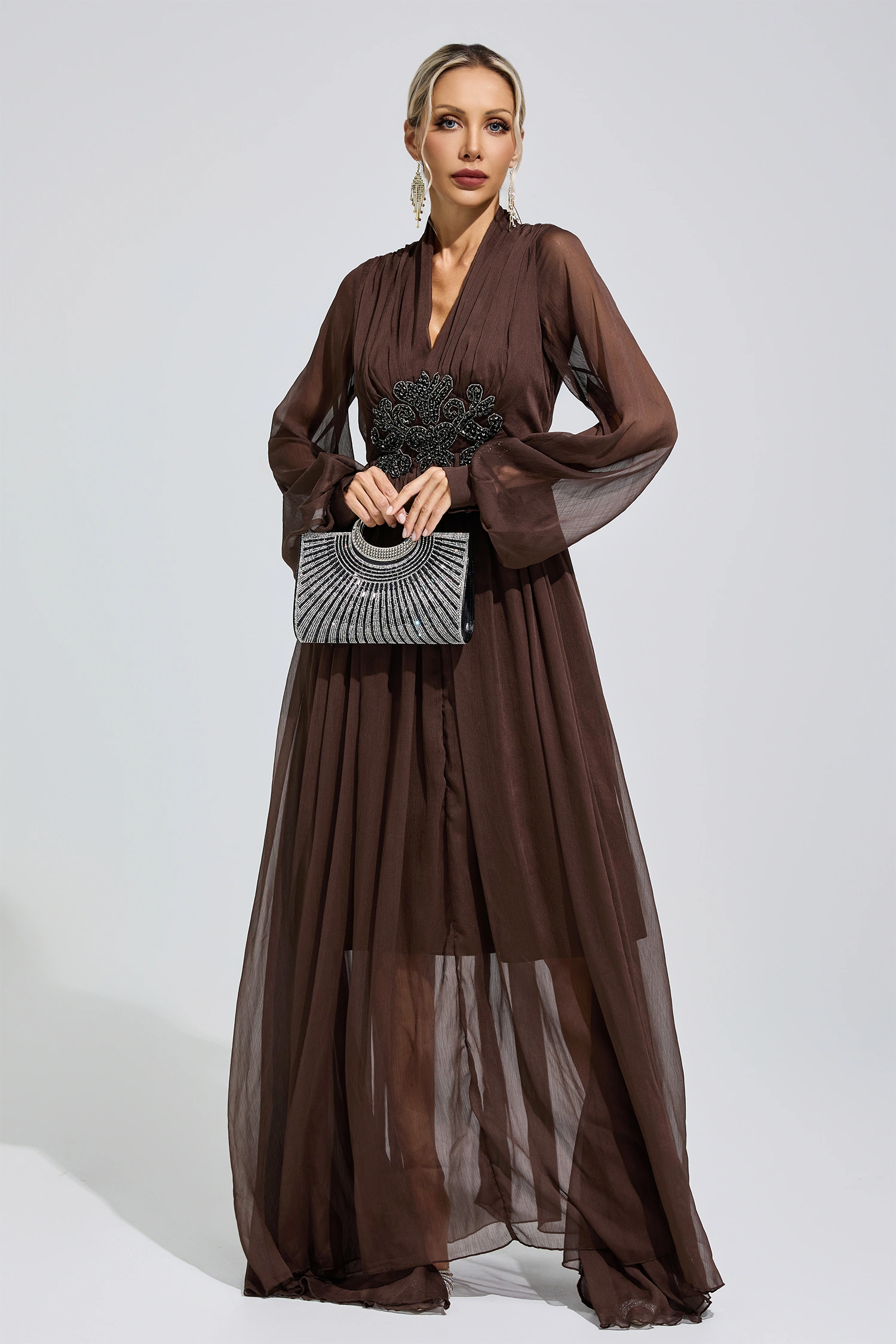 Pankhurst Brown Lantern Sleeve Maxi Dress