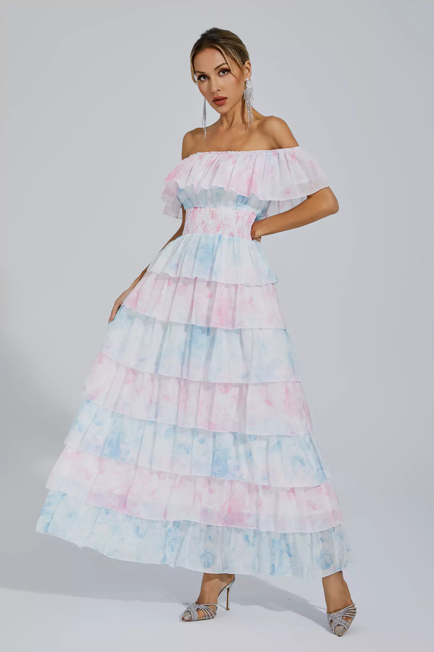 Paola Blue Pink Colored Ruched Dress