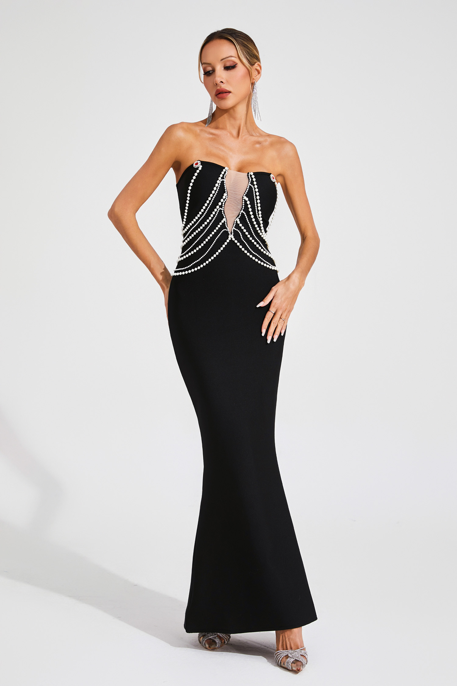 Payne Black Pearls Off Shoulder Dress