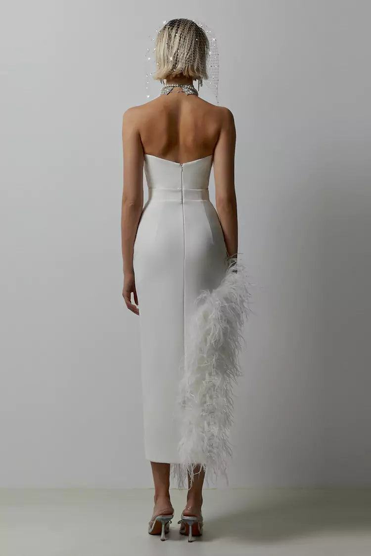 Long White Feather Dress