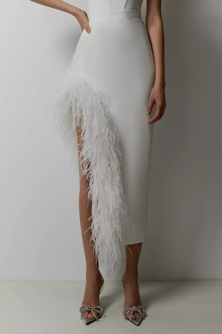 Long White Feather Dress