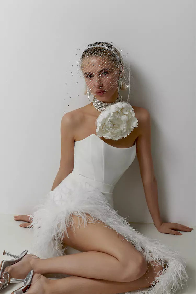 White Feather Party Dress