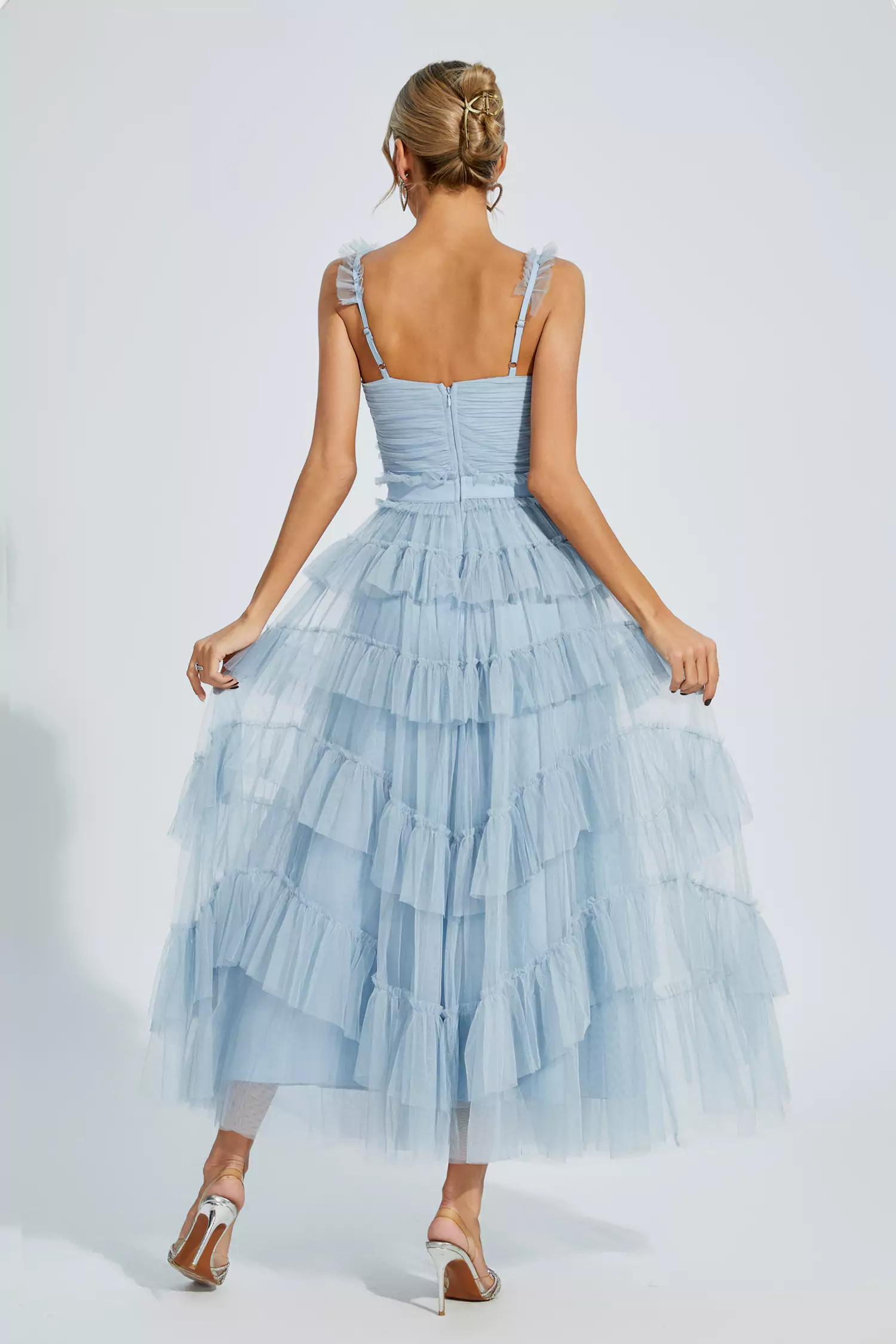 Pearl Blue Mesh Maxi Slip Dress-CATCHALL