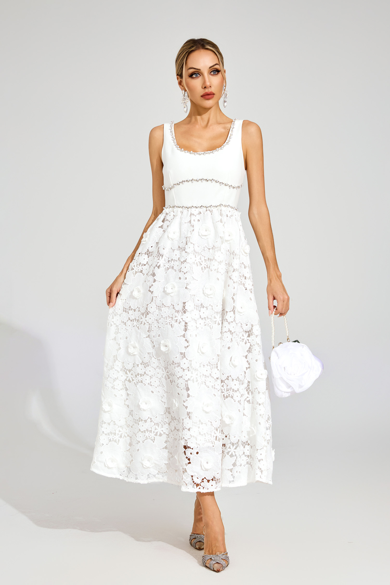 Peter White Cut Out Flower Sleeveless Dress