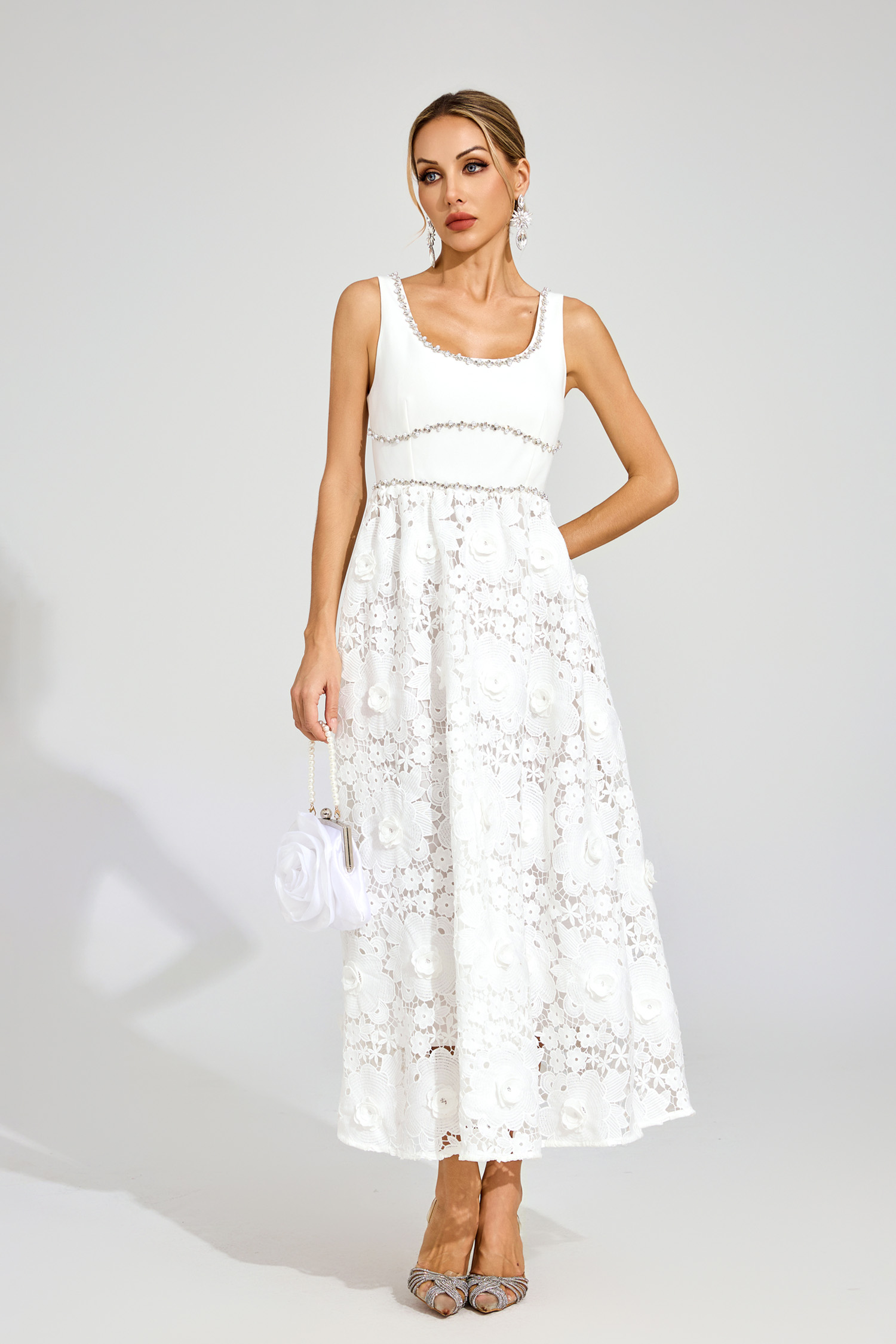 Peter White Cut Out Flower Sleeveless Dress