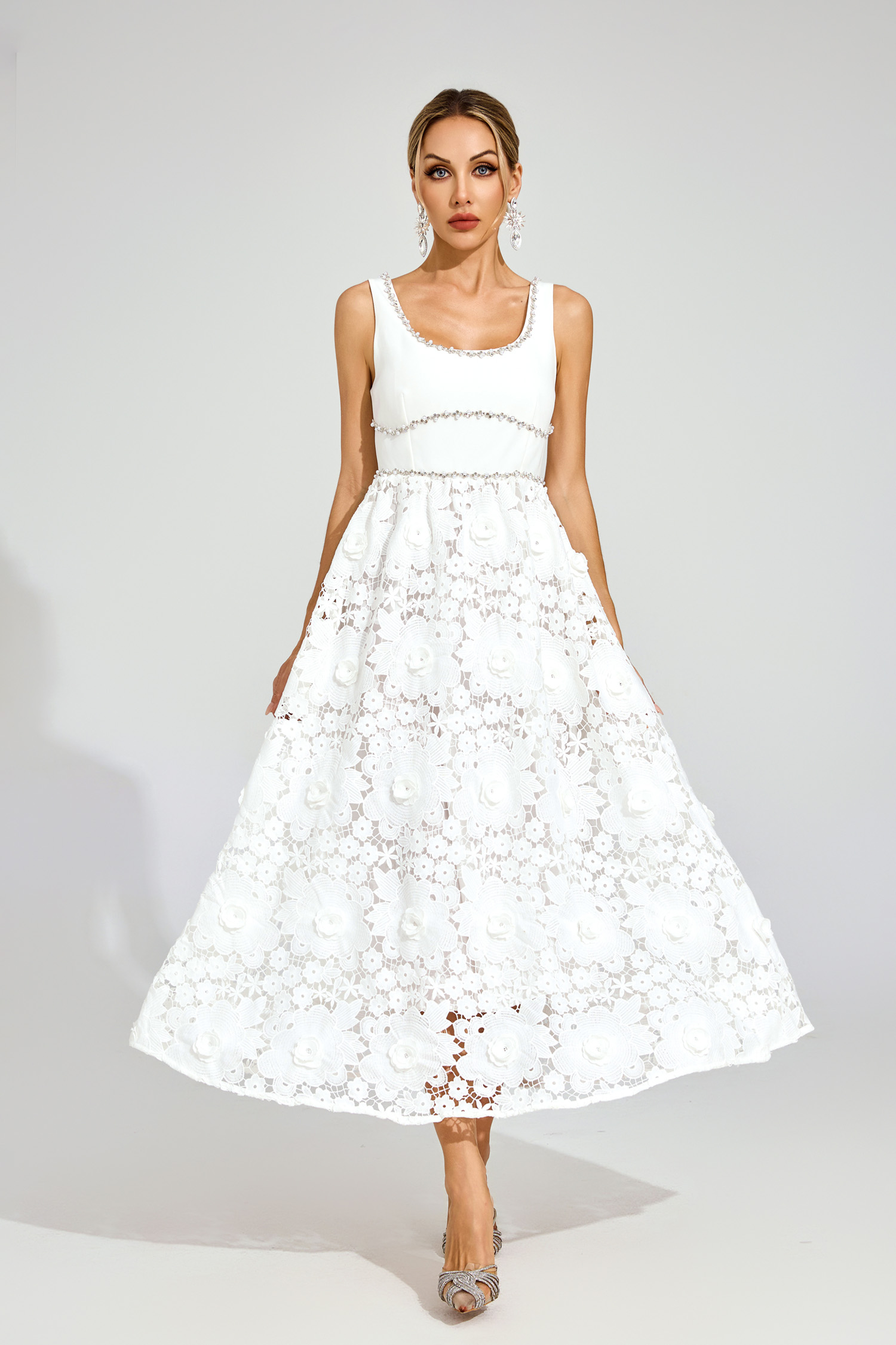 Peter White Cut Out Flower Sleeveless Dress