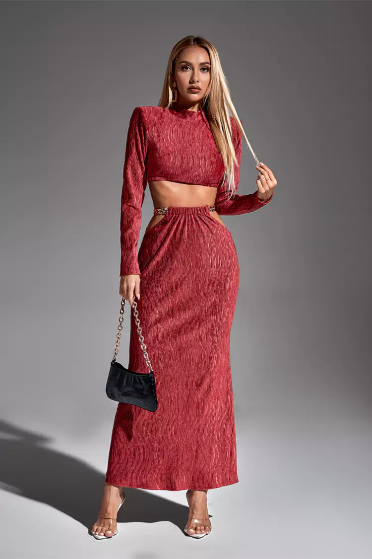Phoebe Brick Red Chain Set-CATCHALL