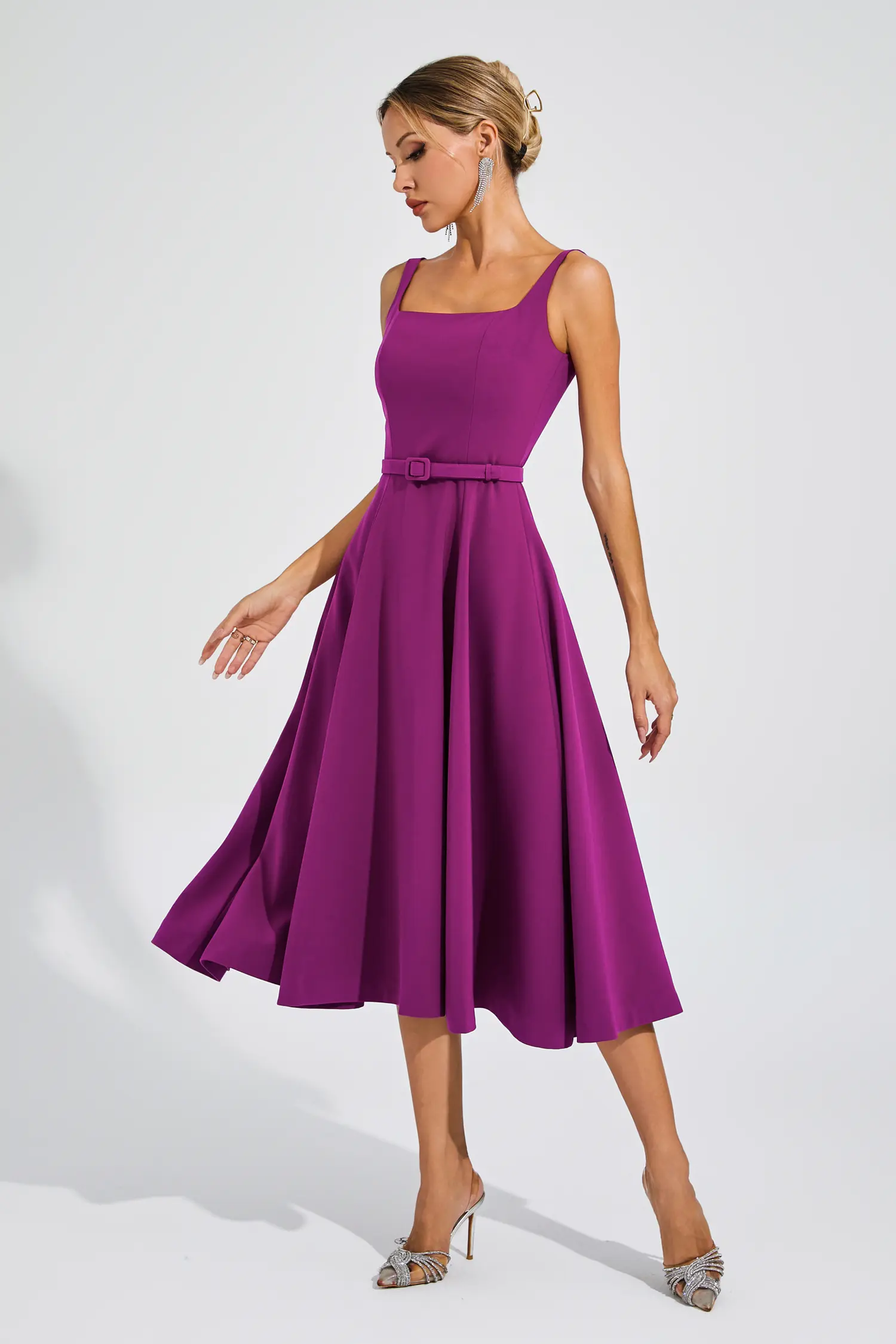 Phyllis Purple Slip Midi Dress-CATCHALL