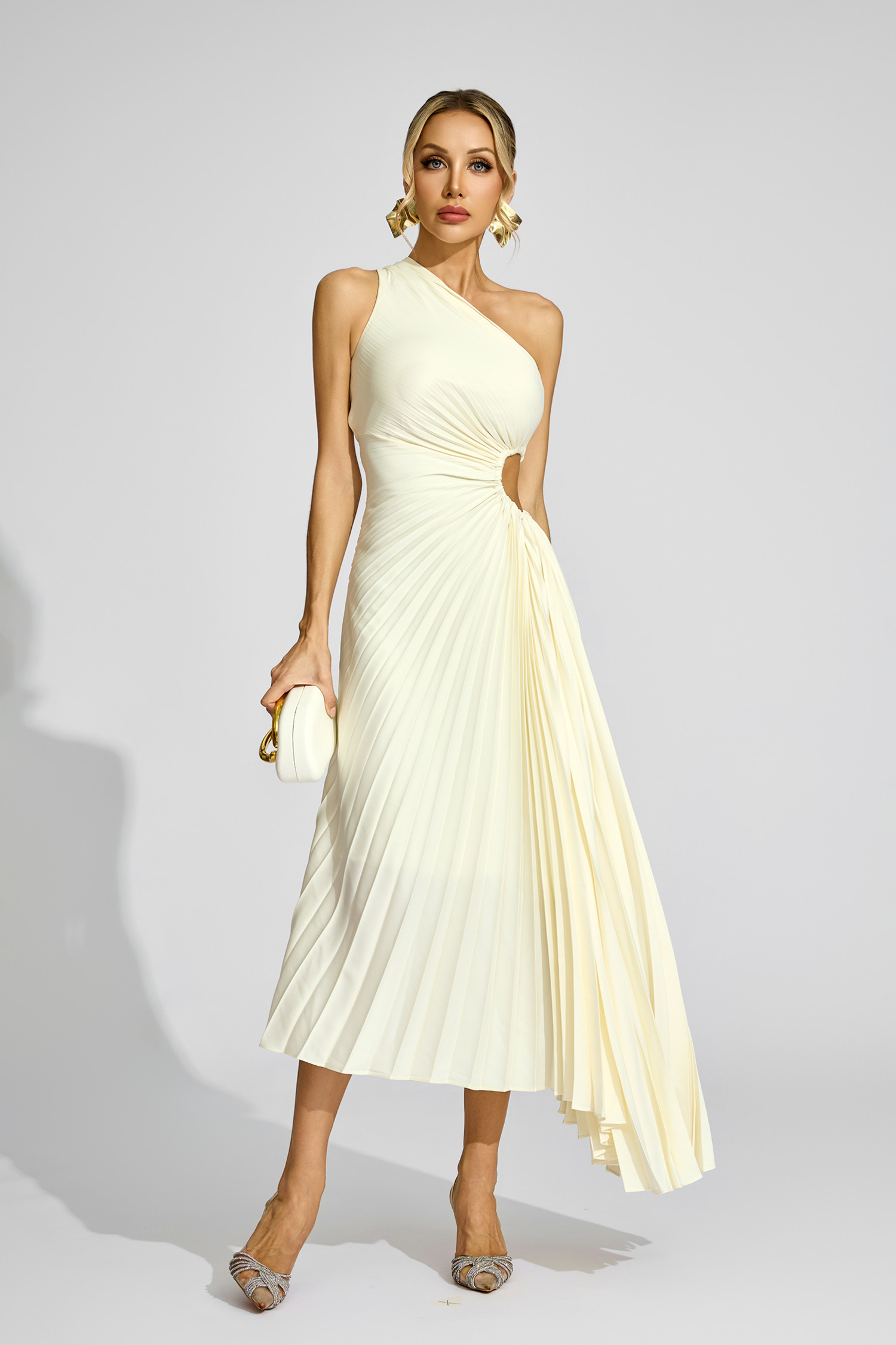 Pound Apricot One Shoulder Pleated Dress