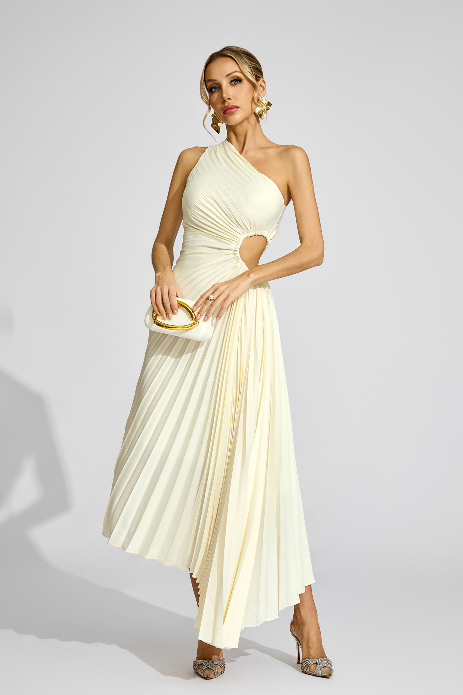 Pound Apricot One Shoulder Pleated Dress