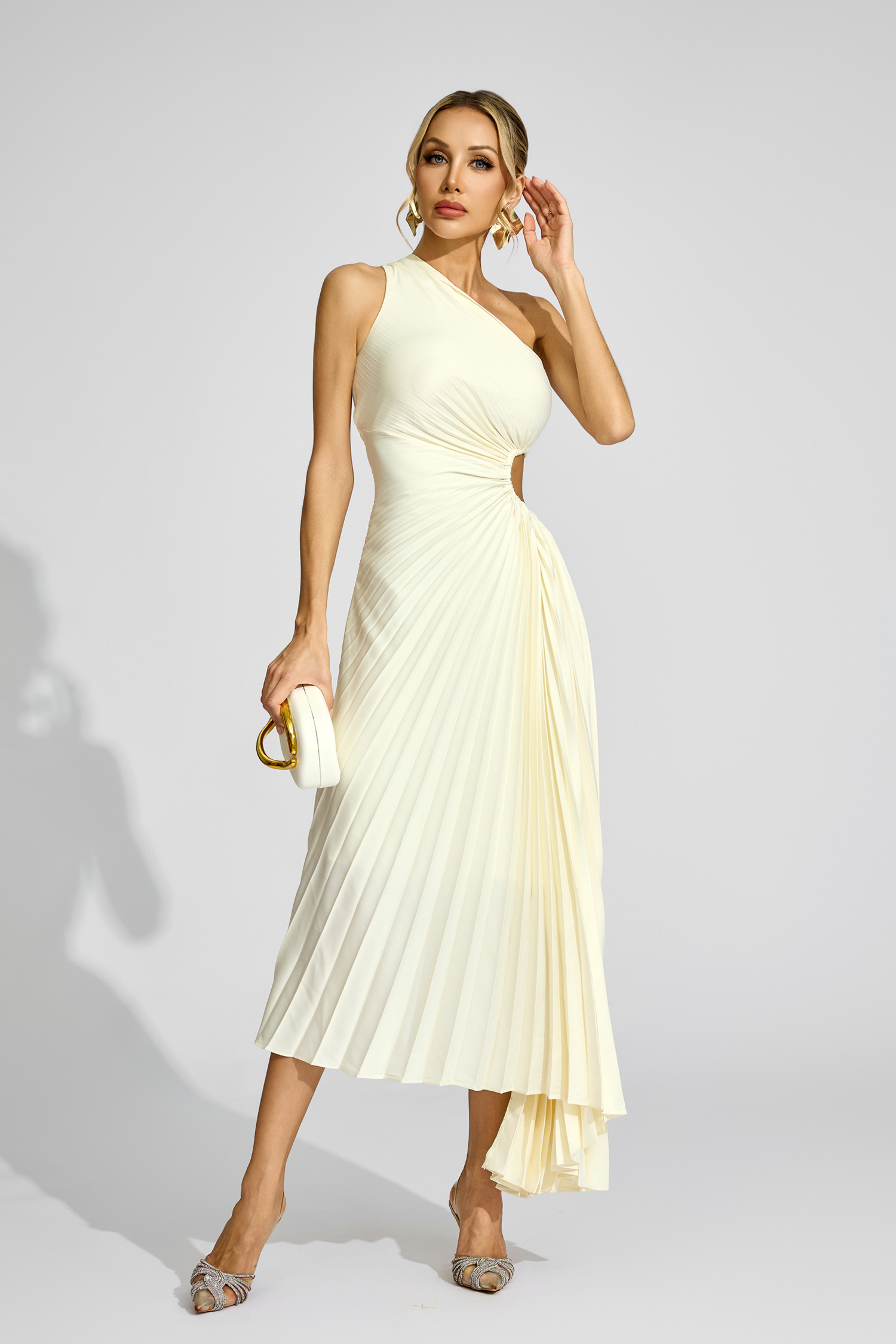 Pound Apricot One Shoulder Pleated Dress