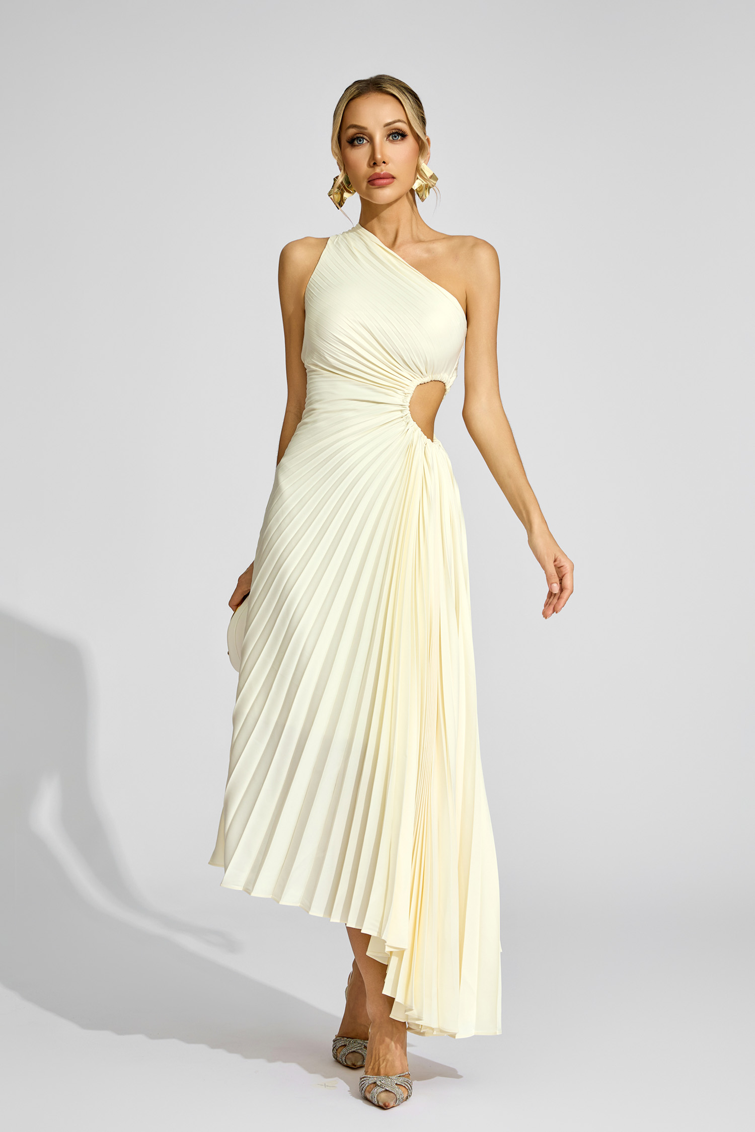 Pound Apricot One Shoulder Pleated Dress