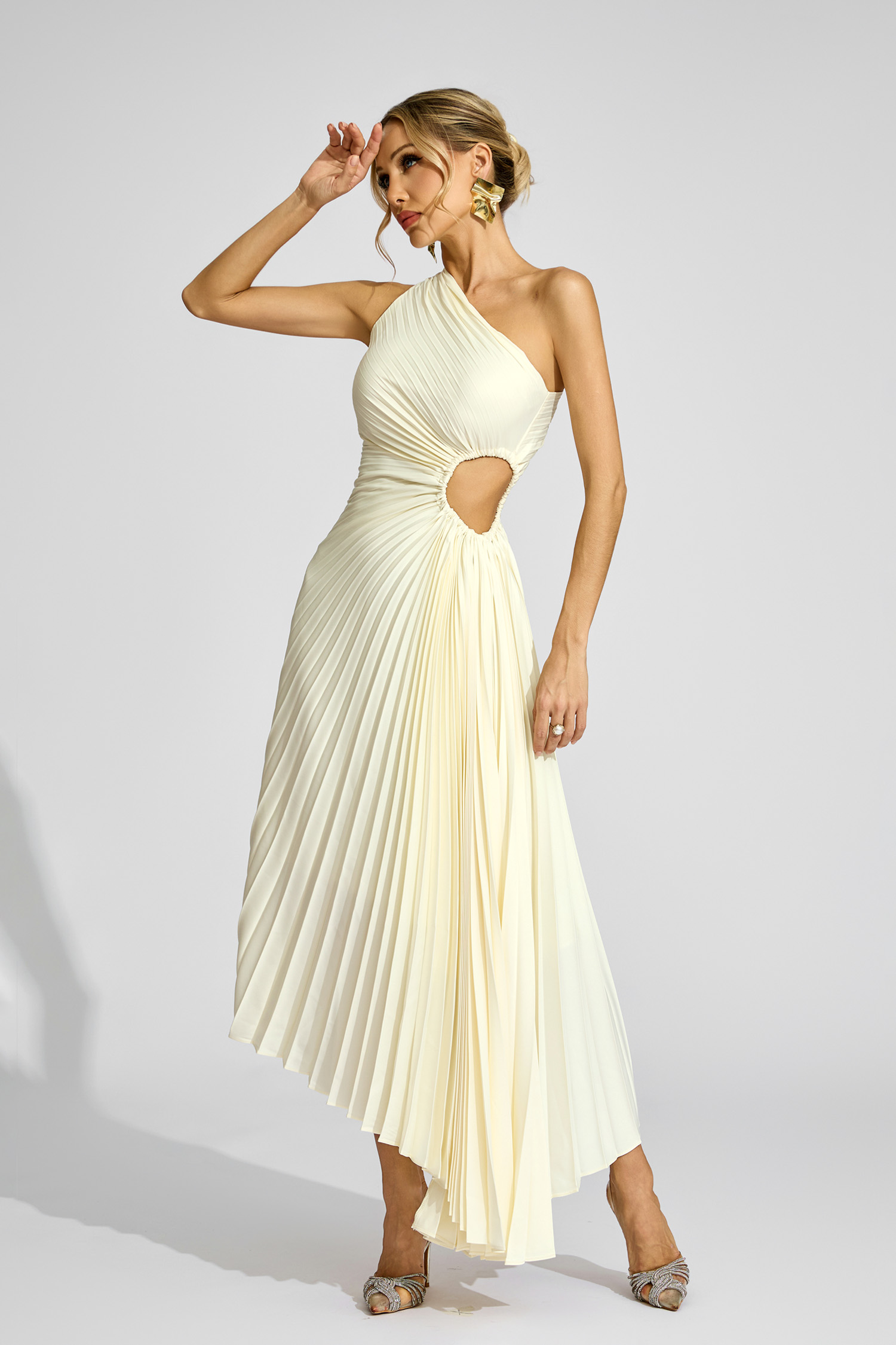 Pound Apricot One Shoulder Pleated Dress