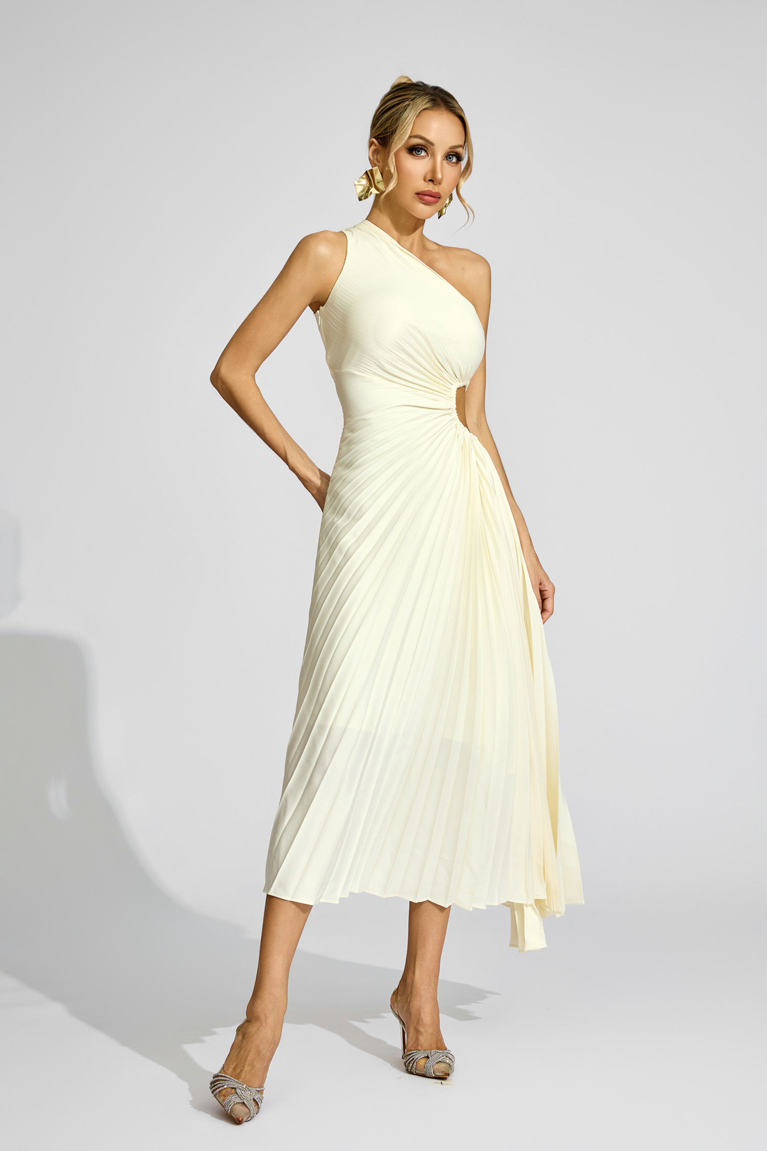 Pound Apricot One Shoulder Pleated Dress
