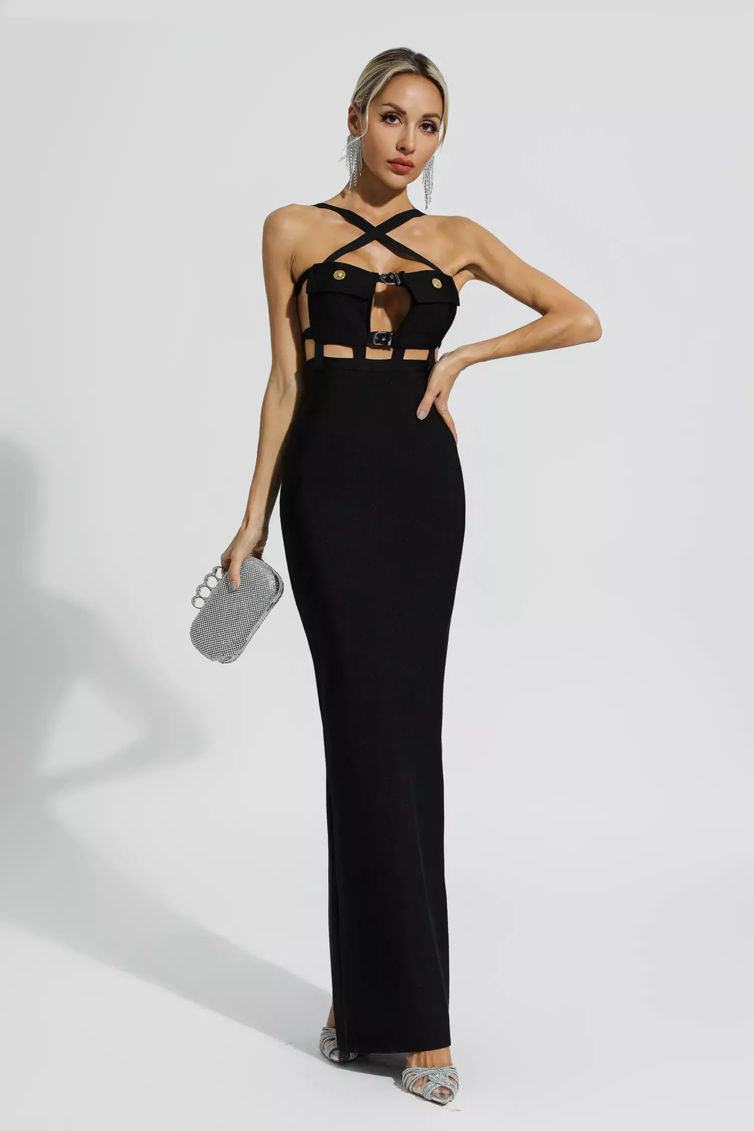 Priscilla Black Halterneck Bandage Dress-CATCHALL