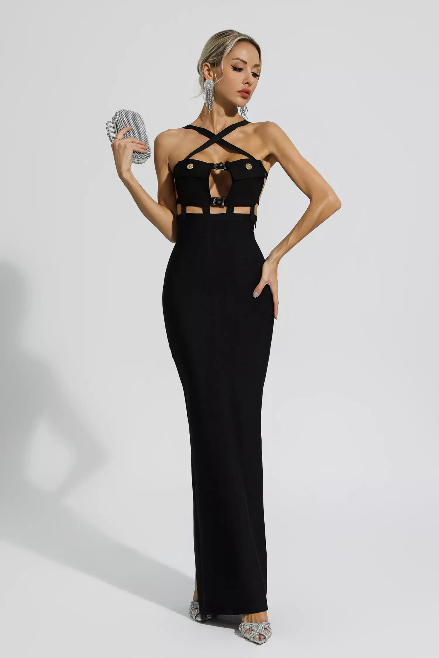 Priscilla Black Halterneck Bandage Dress-CATCHALL
