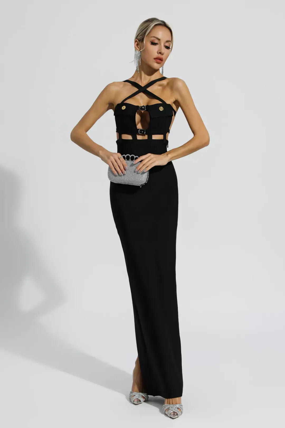 Kristen coral-black stripe bandage dress