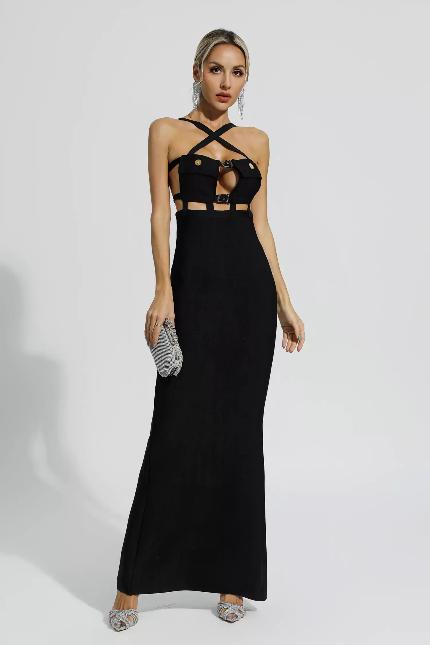 Priscilla Black Halterneck Bandage Dress-CATCHALL