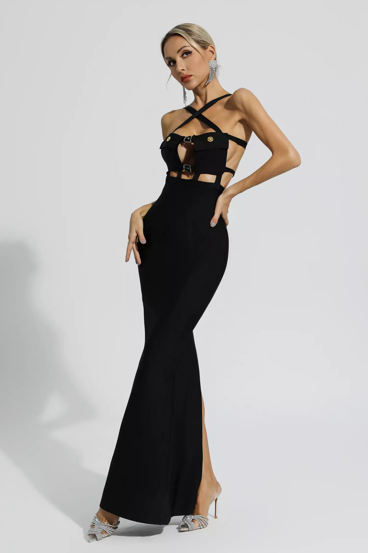Priscilla Black Halterneck Bandage Dress-CATCHALL