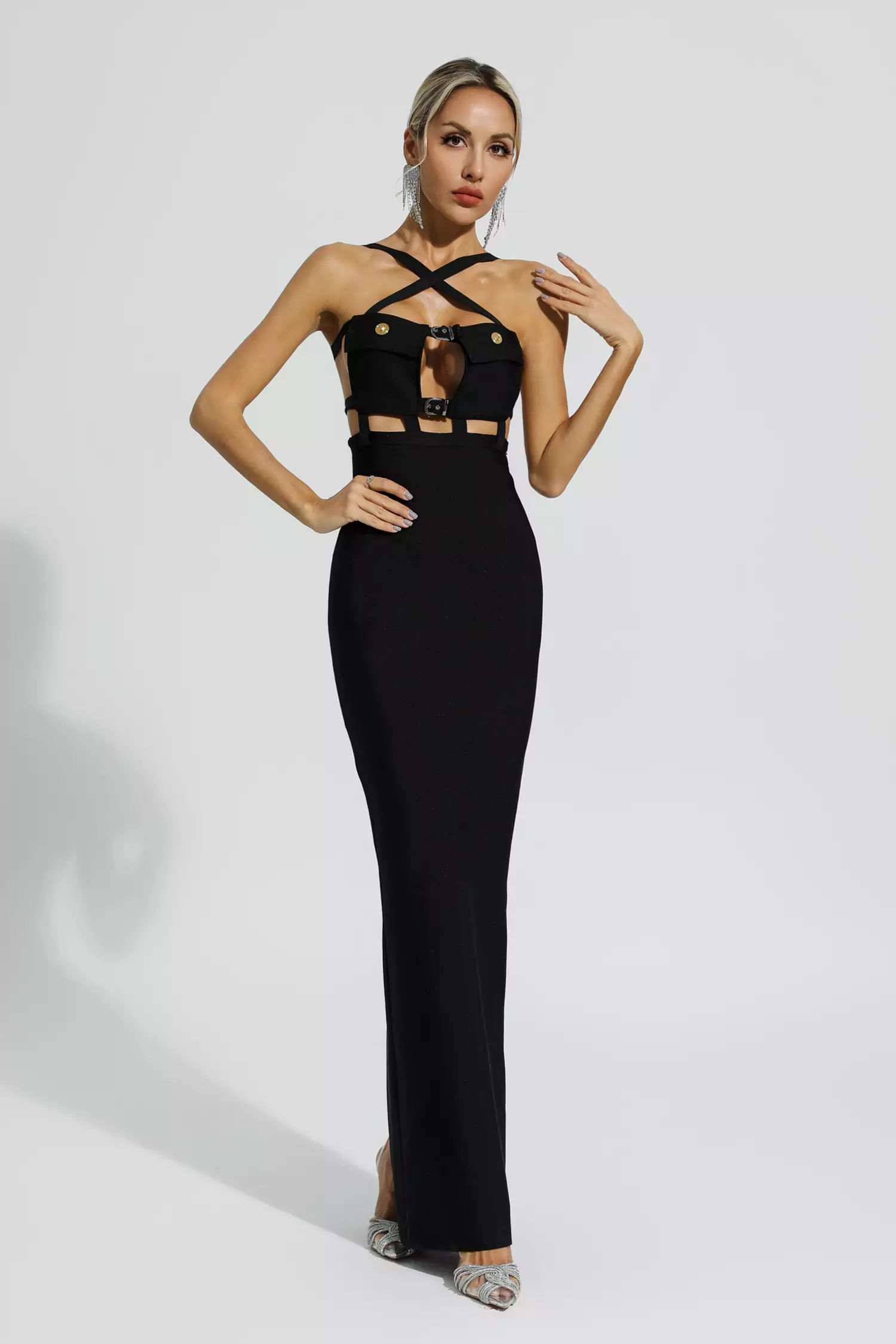 Priscilla Black Halterneck Bandage Dress-CATCHALL