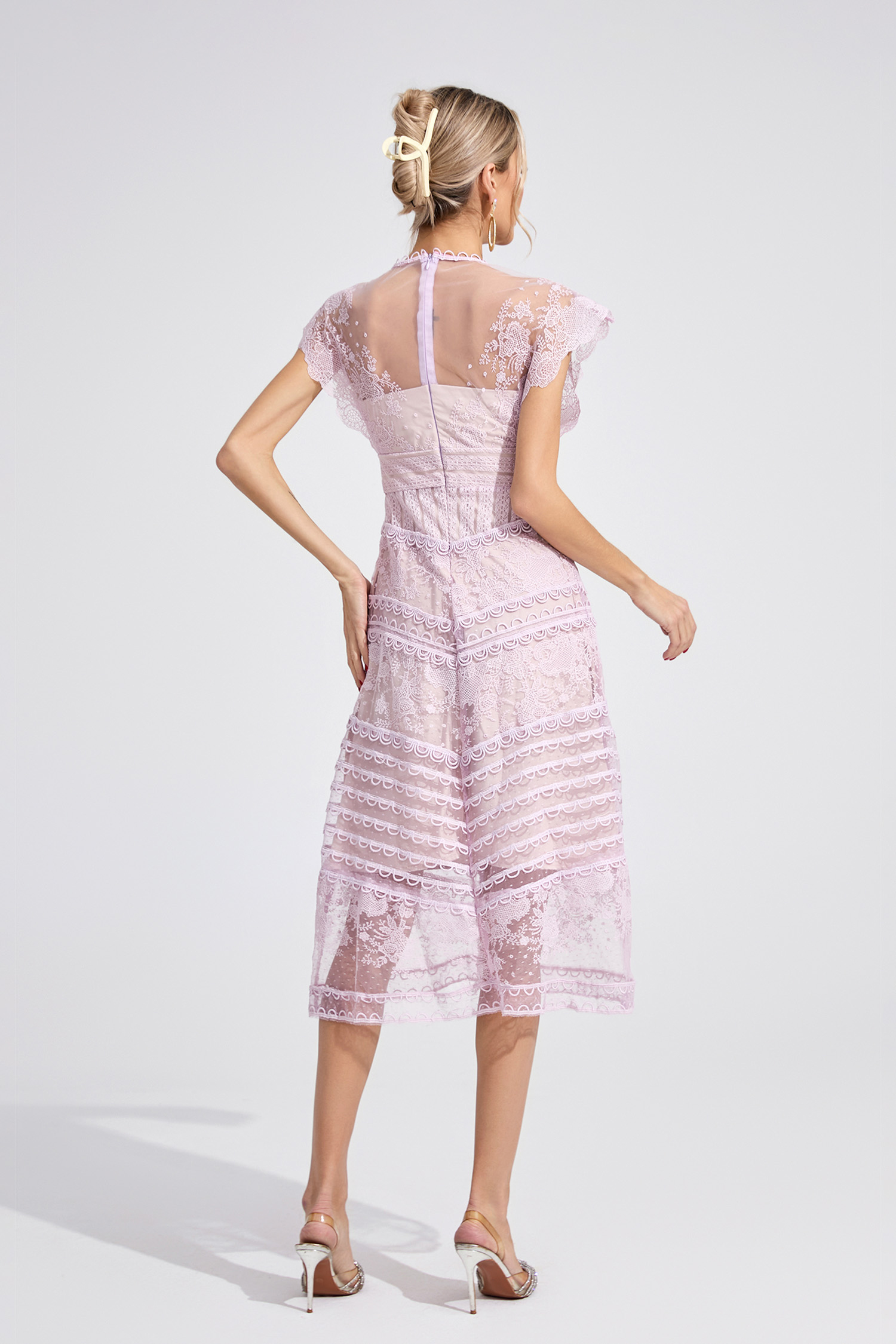 Pryderi Purple Lace Midi Dress
