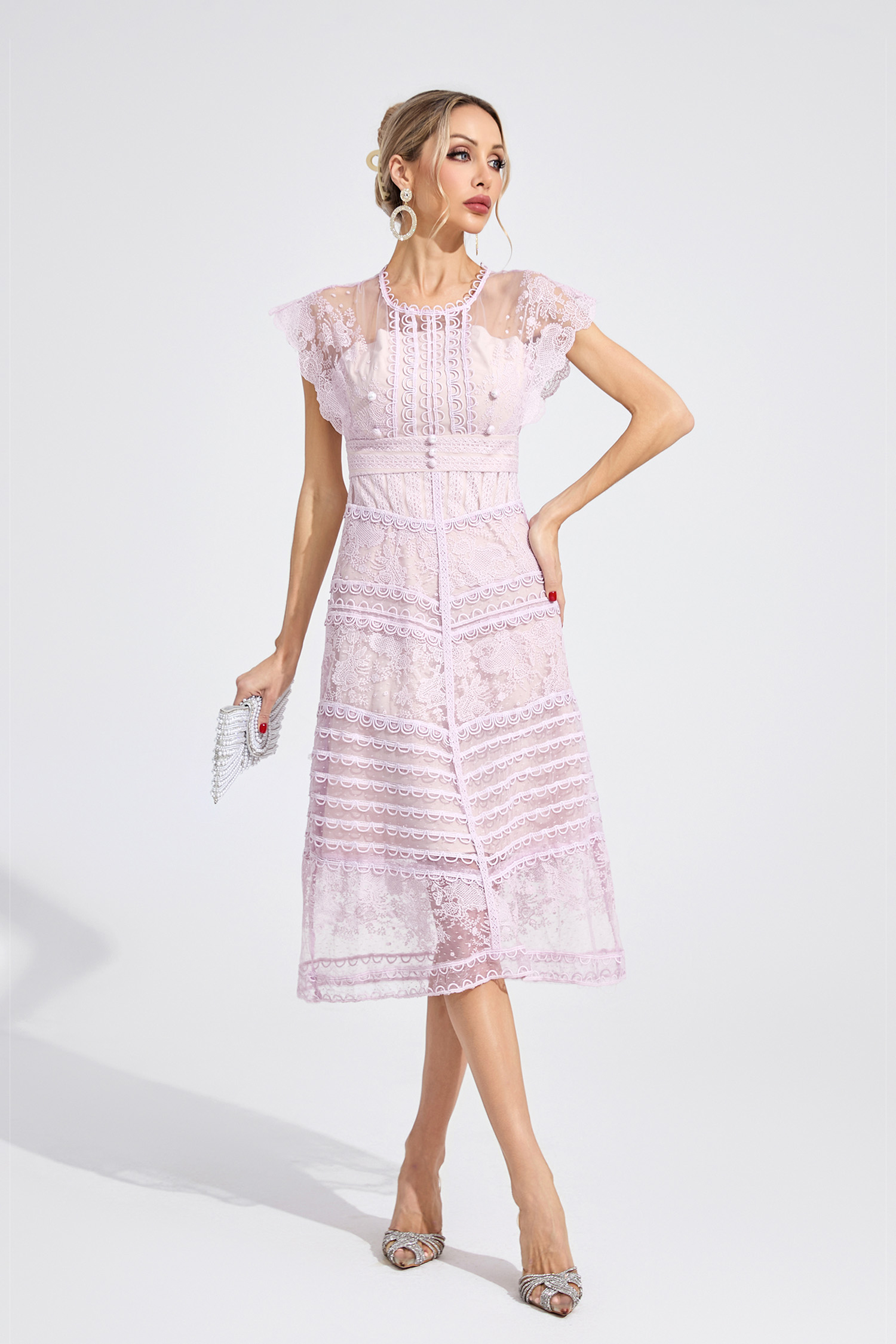 Pryderi Purple Lace Midi Dress