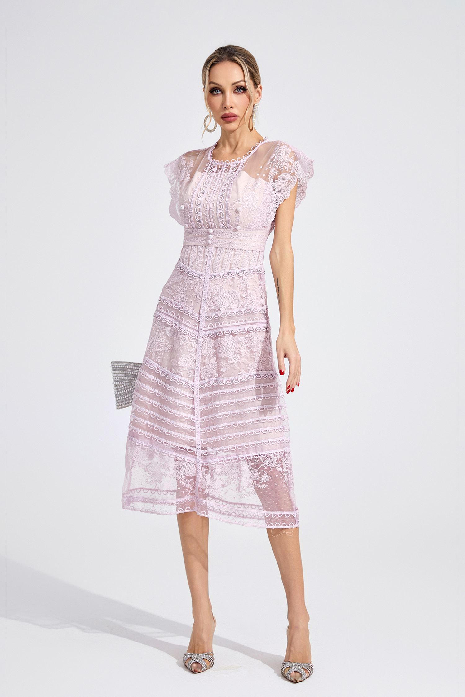 Pryderi Purple Lace Midi Dress