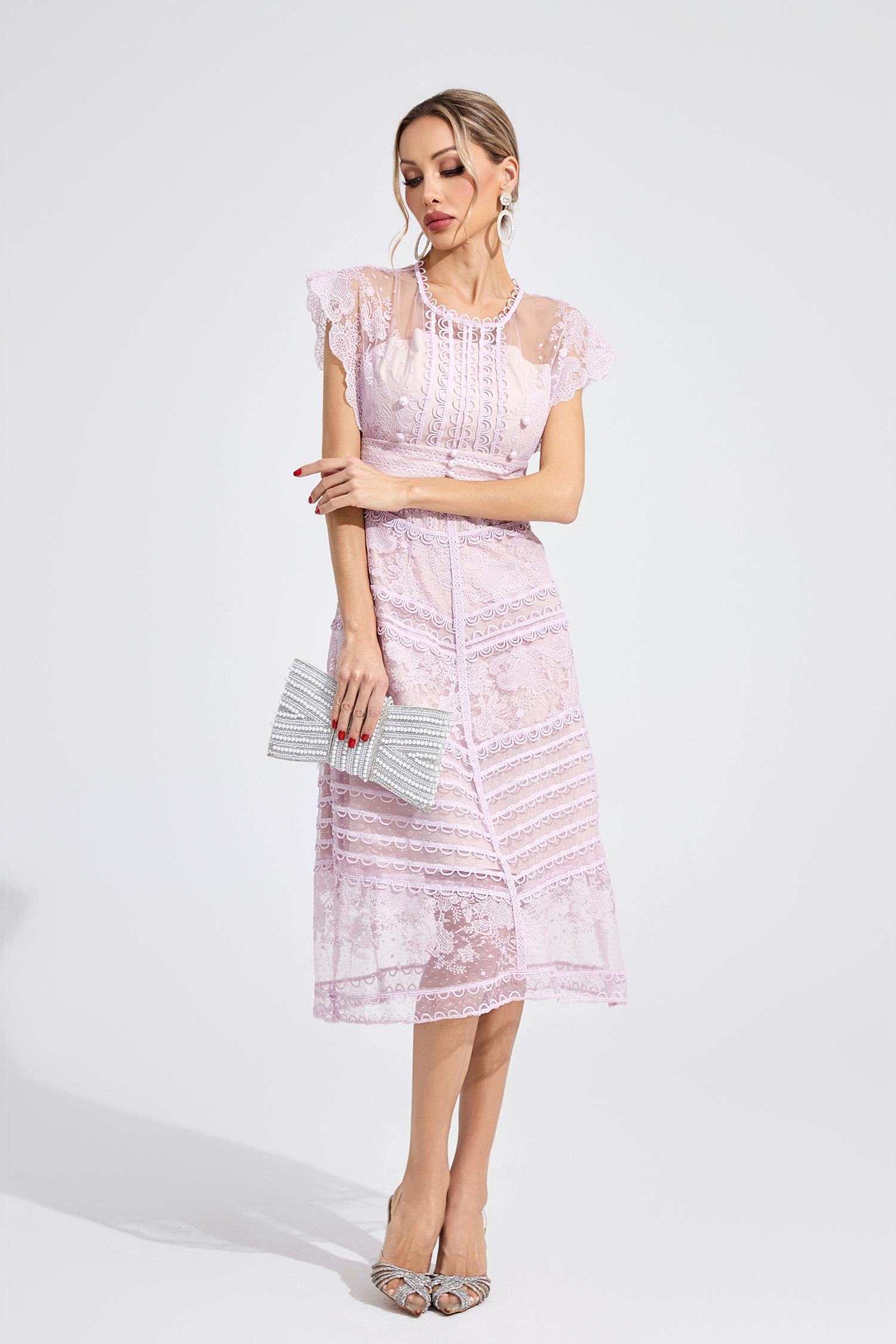 Pryderi Purple Lace Midi Dress