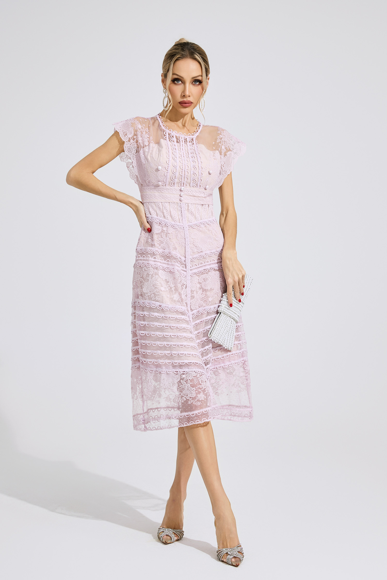 Pryderi Purple Lace Midi Dress