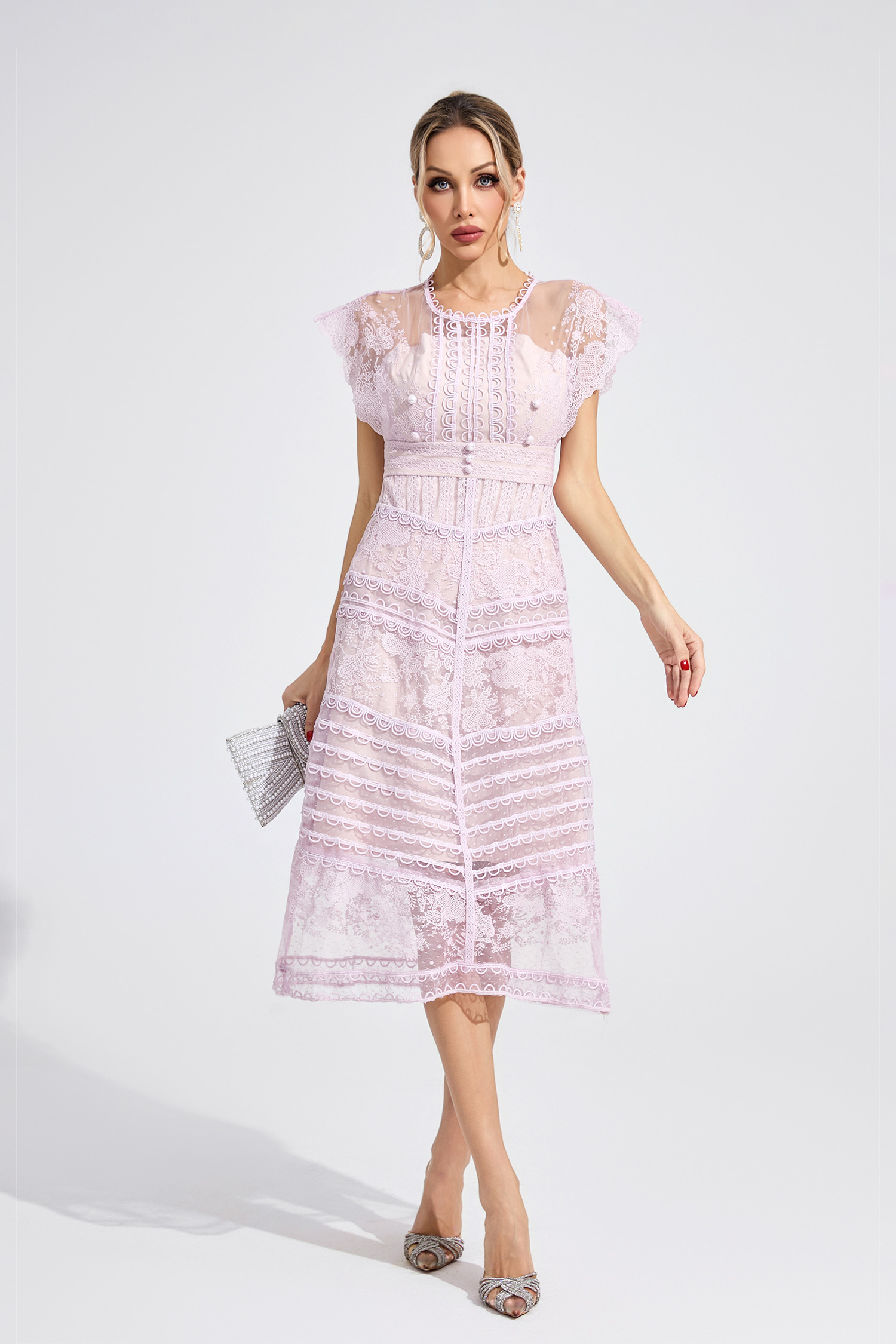 Pryderi Purple Lace Midi Dress
