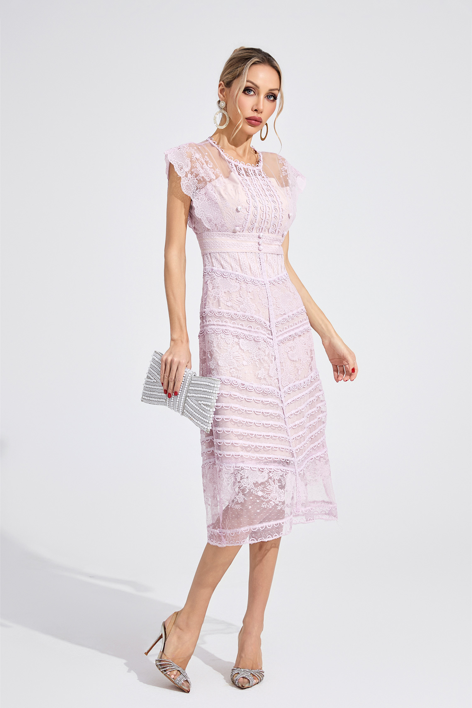 Pryderi Purple Lace Midi Dress