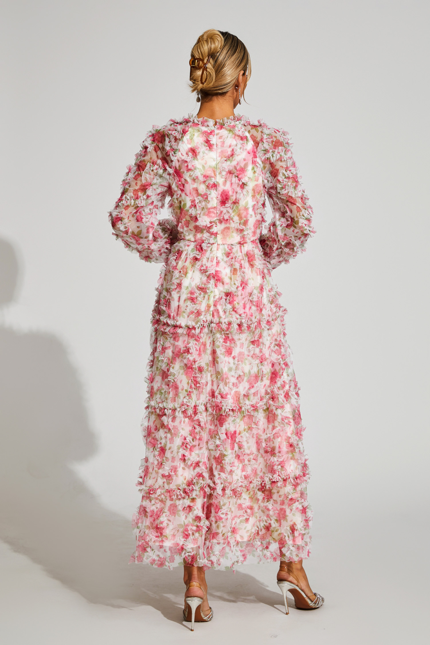Pullan Pink Floral Mesh Maxi Dress