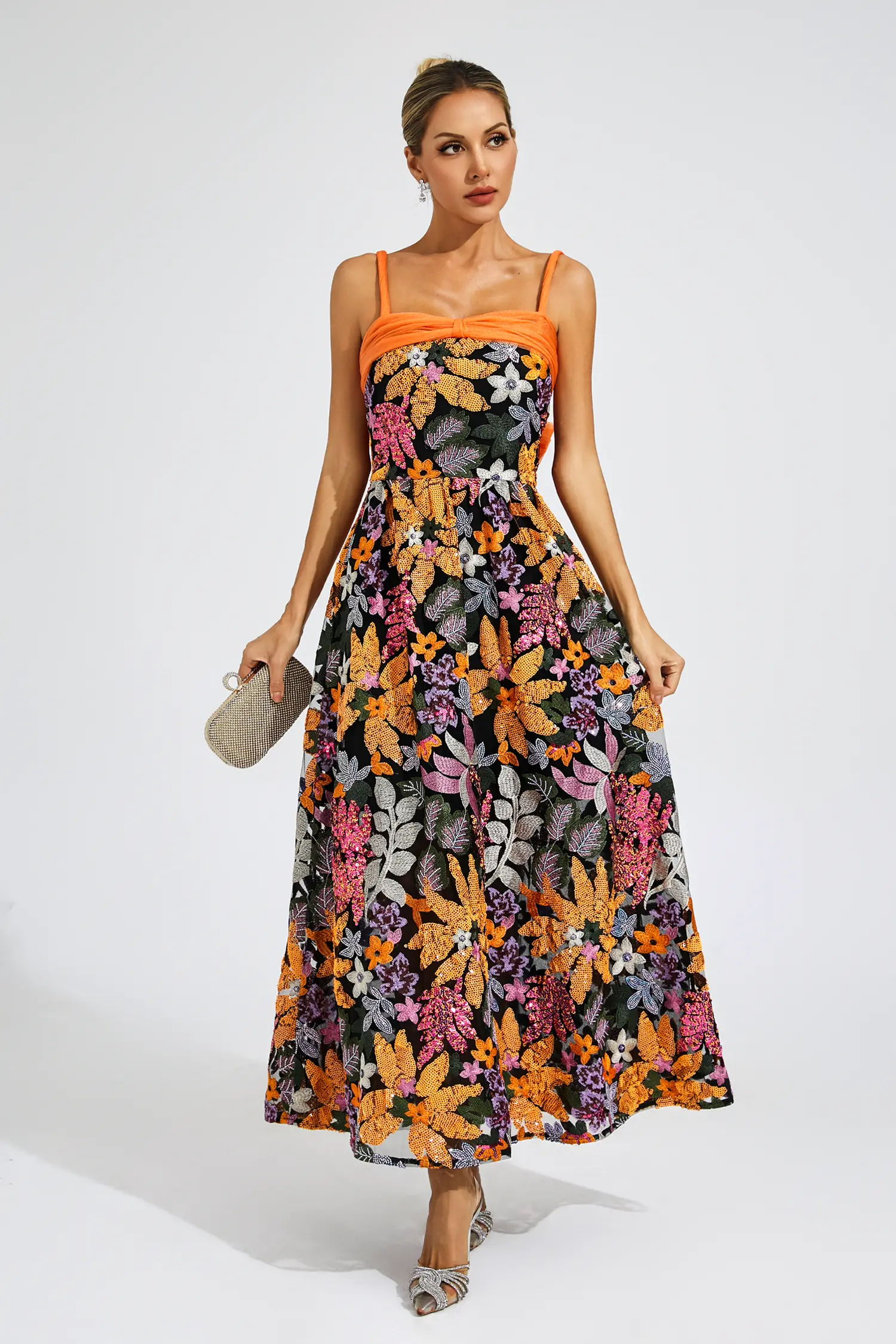 Quentin Floral Sequins Slip Maxi Dress-CATCHALL