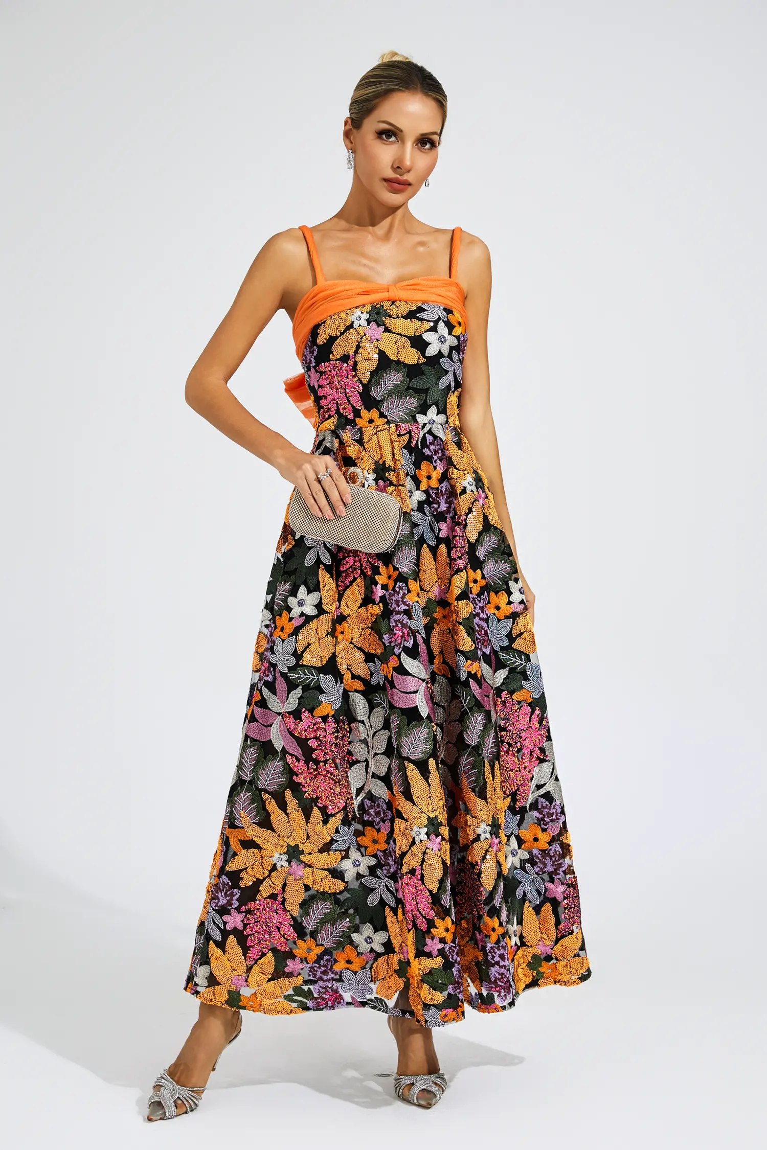 Quentin Floral Sequins Slip Maxi Dress-CATCHALL