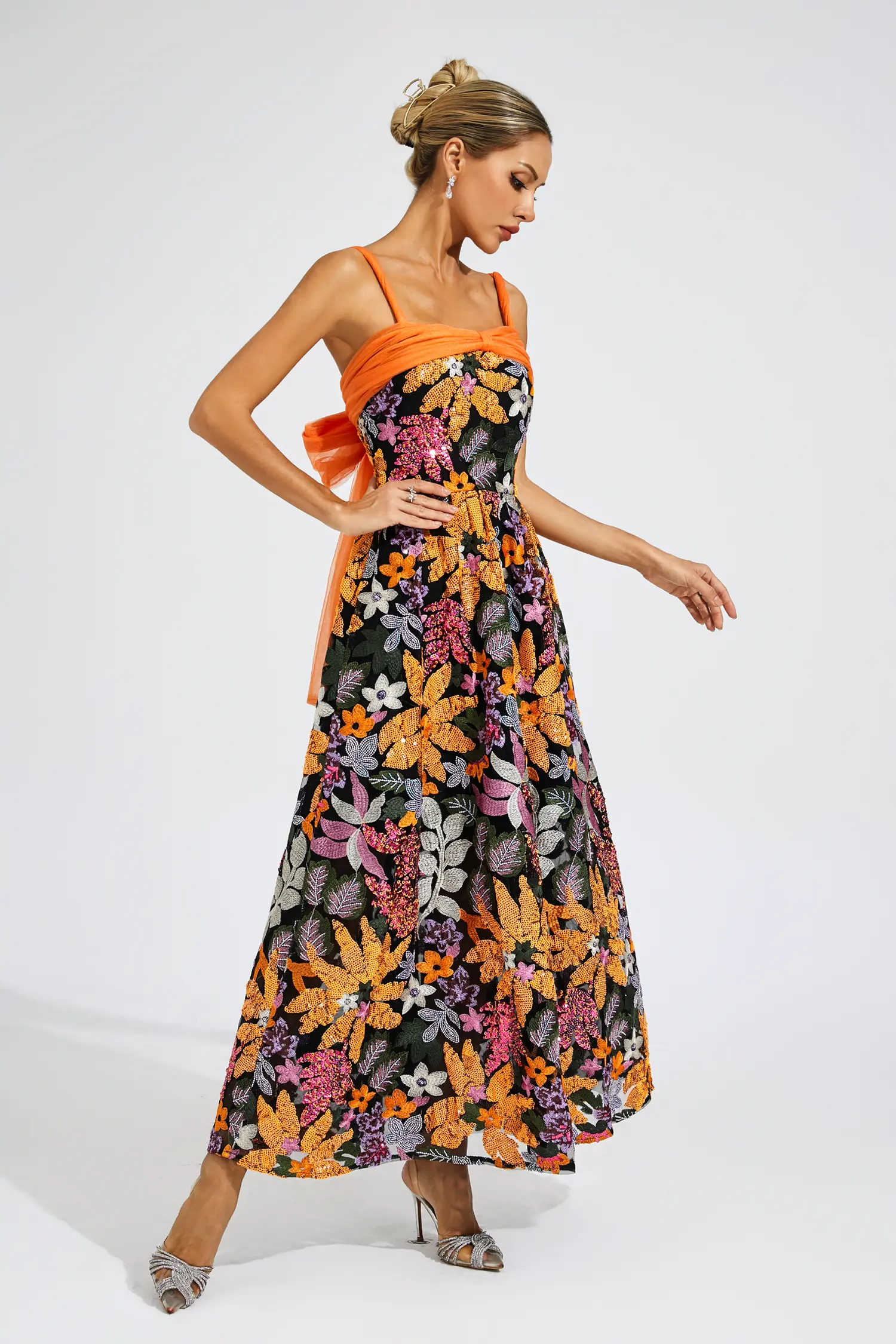 Quentin Floral Sequins Slip Maxi Dress-CATCHALL