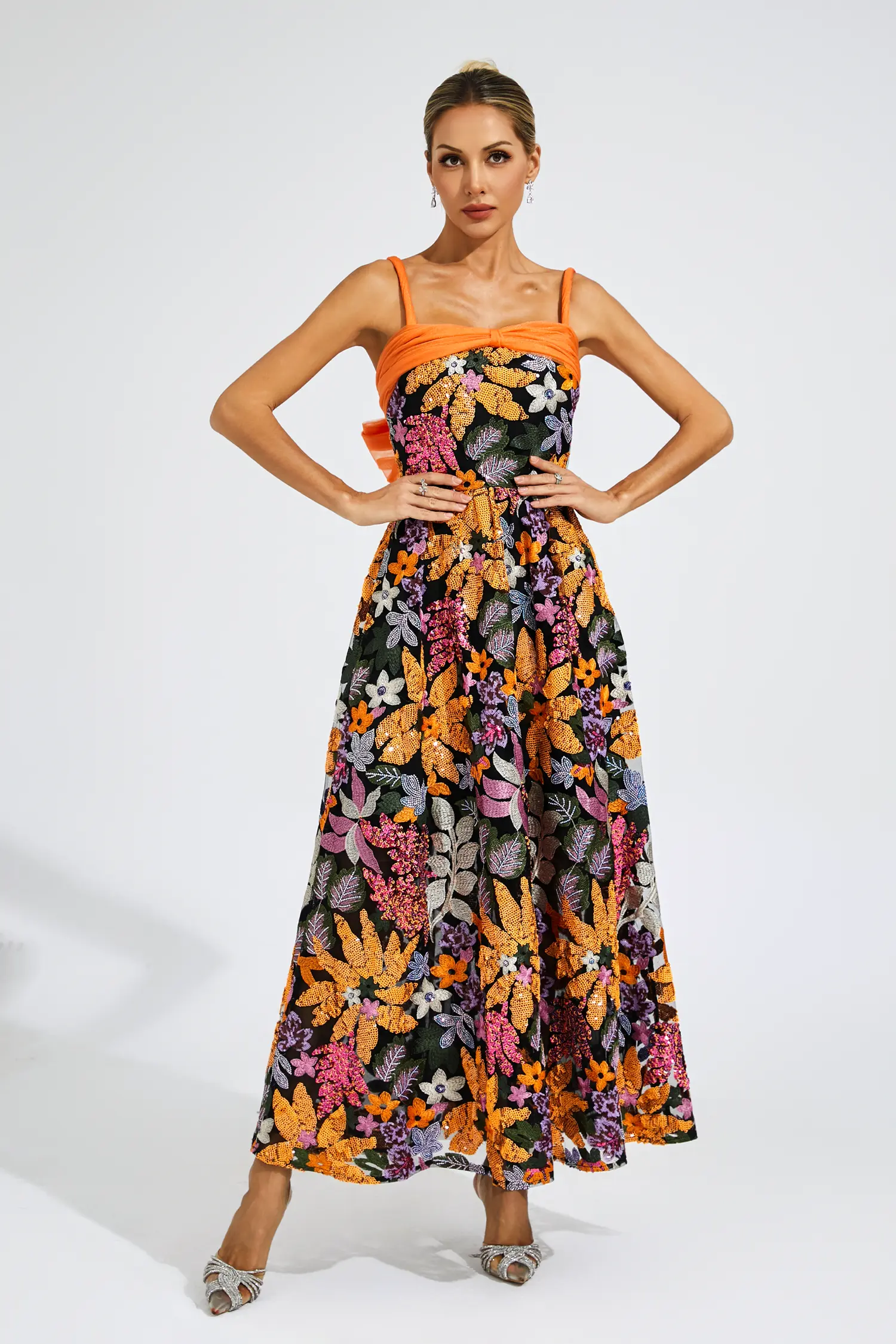 Quentin Floral Sequins Slip Maxi Dress-CATCHALL