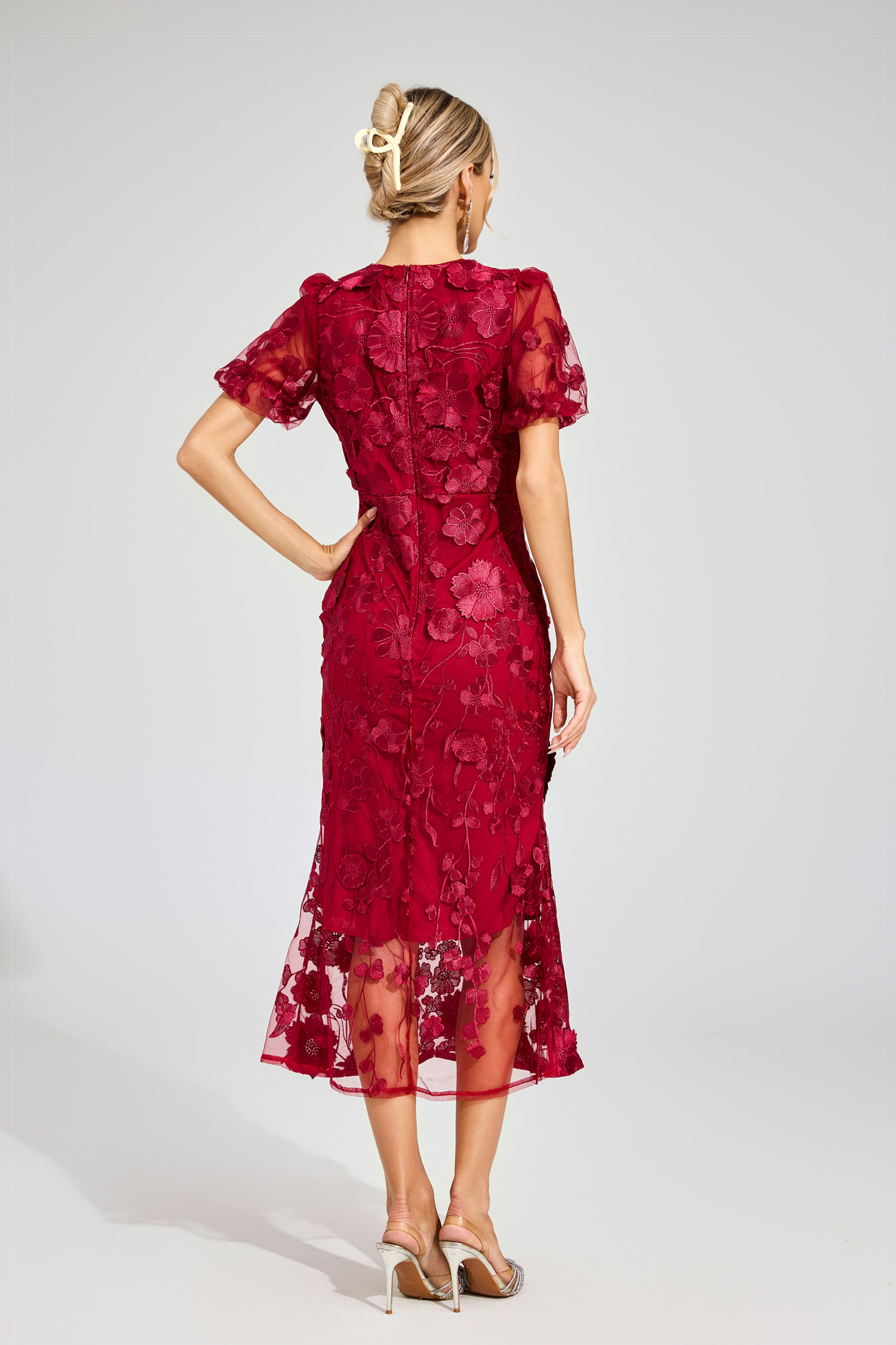 Quincy Red Flower Mesh Dress