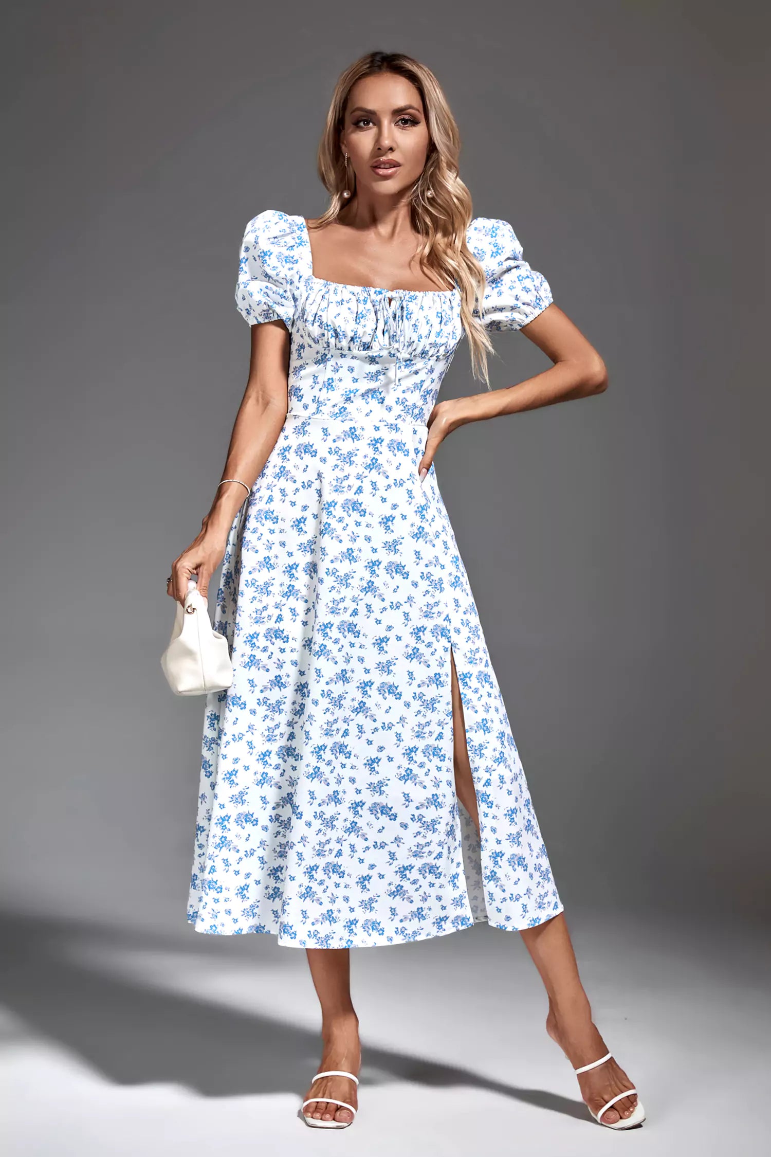 Raelyn Blue French Floral Midi Dress