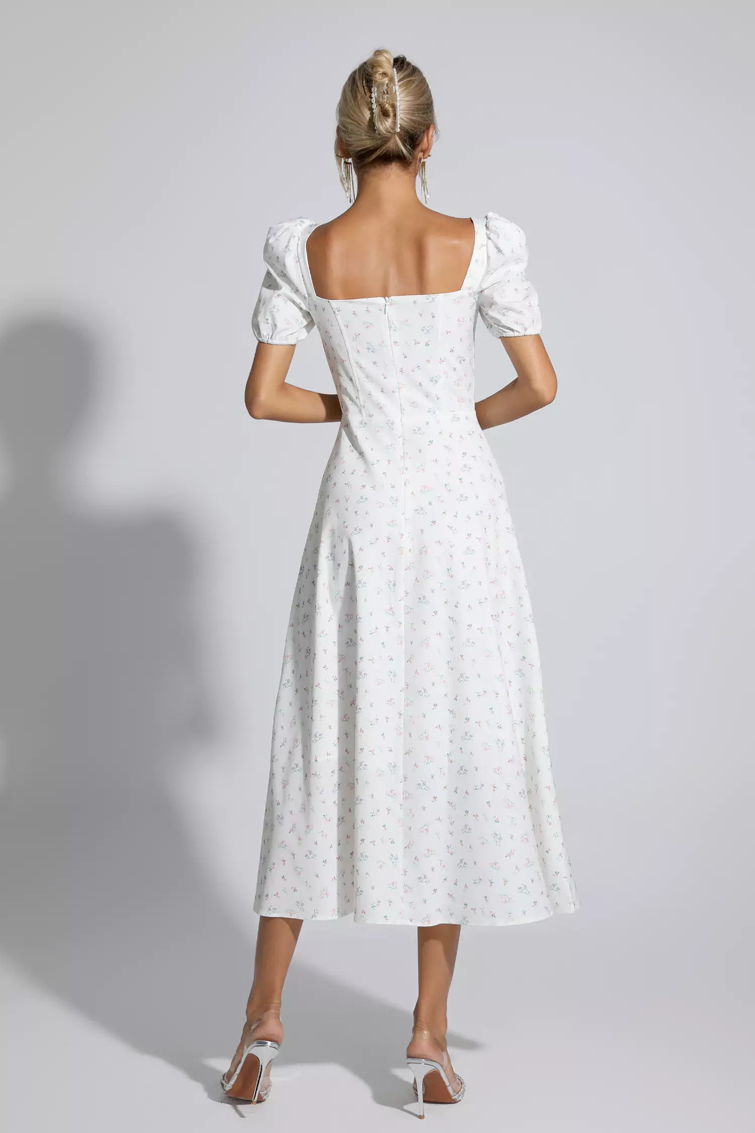 Raelyn Apricot French Floral Midi Dress-CATCHALL
